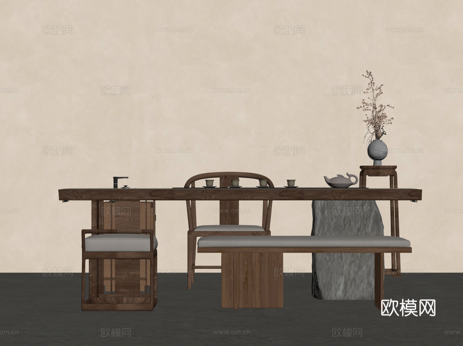 现代茶桌椅 茶台su模型