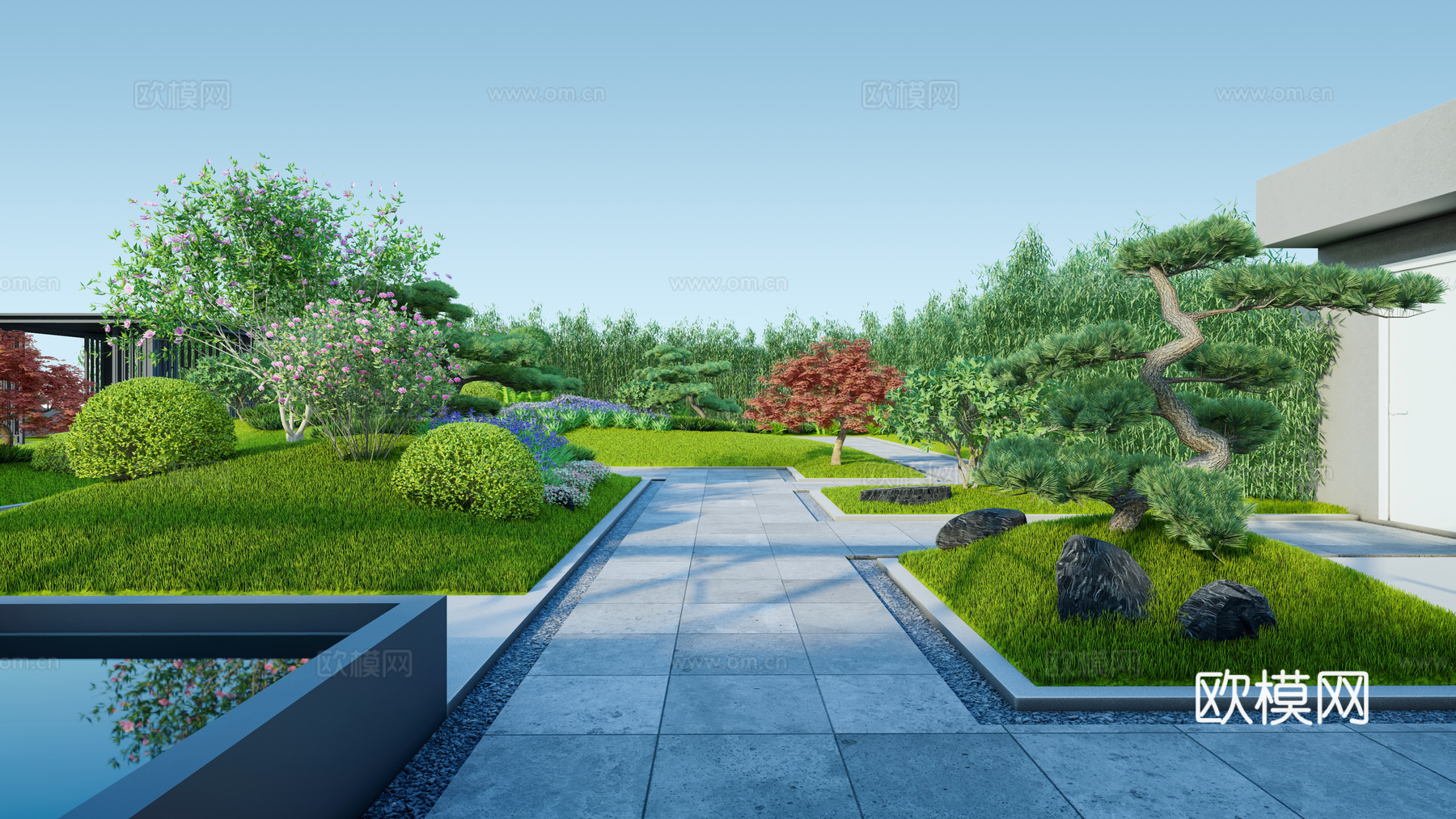 新中式屋顶花园 屋顶花园 花园 露台 平台 新中式屋顶花园su模型