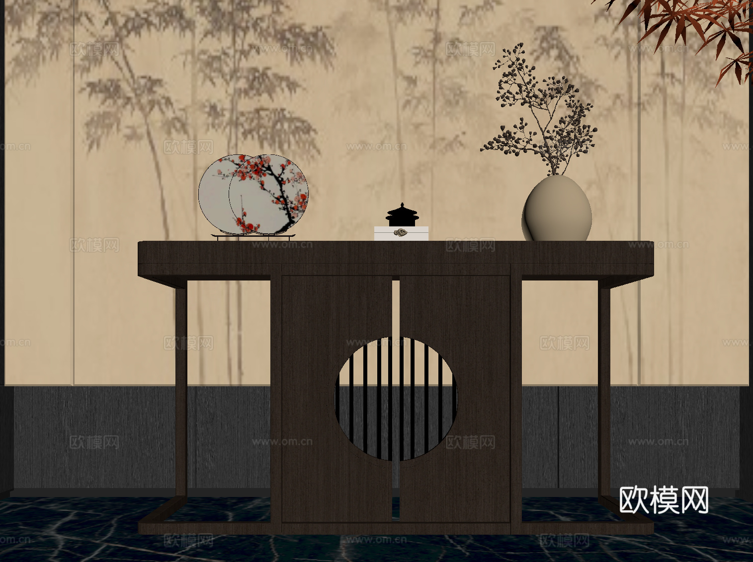 新中式玄关 端景台su模型