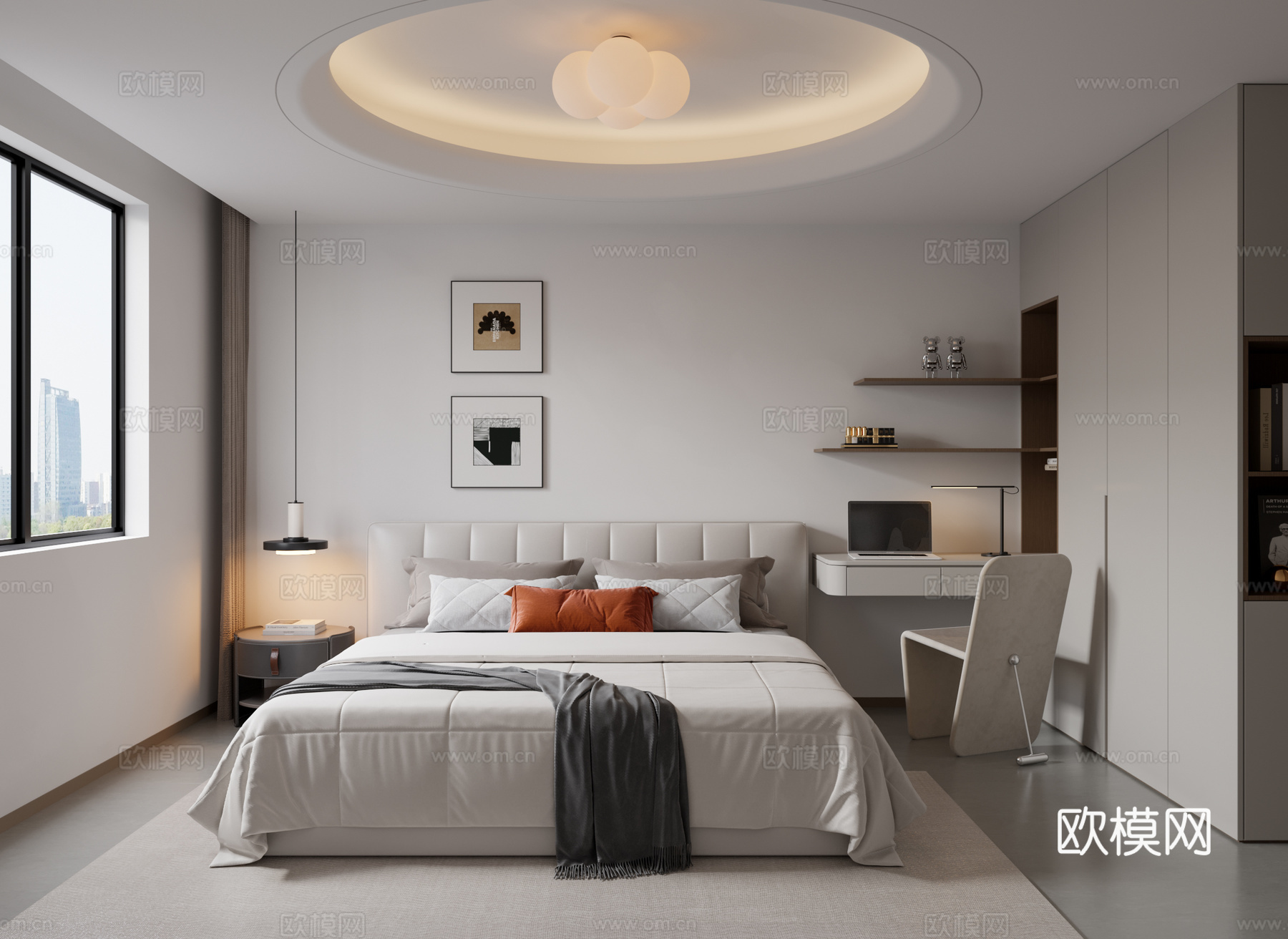 现代黑白灰卧室儿童房su模型
