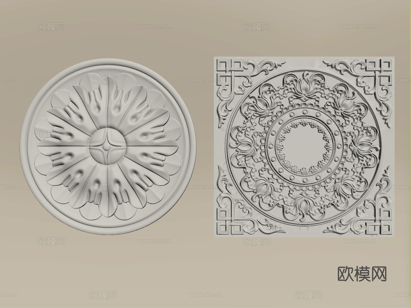 欧式雕花 石膏灯盘su模型