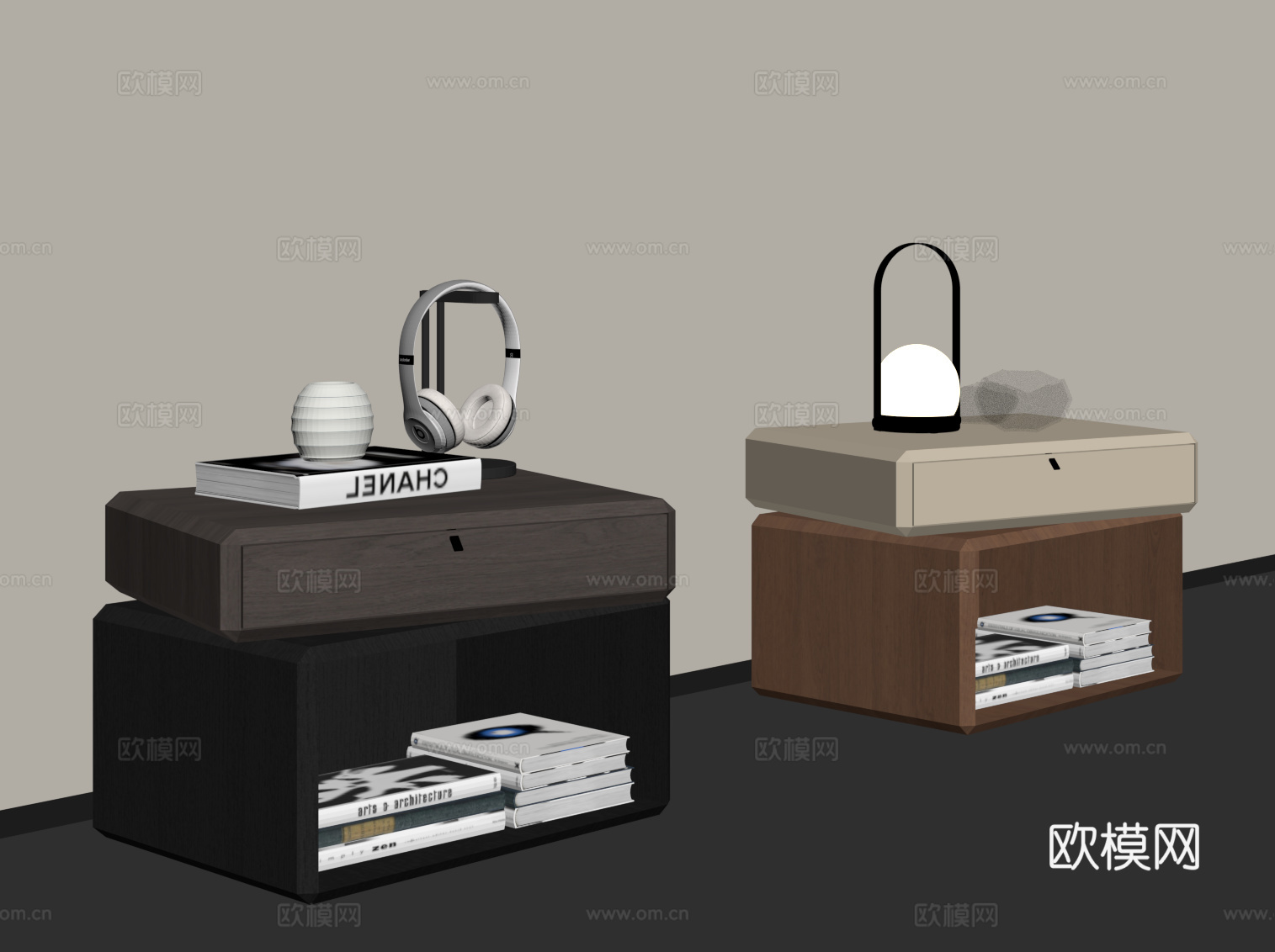 现代意式床头柜 中古床头柜su模型