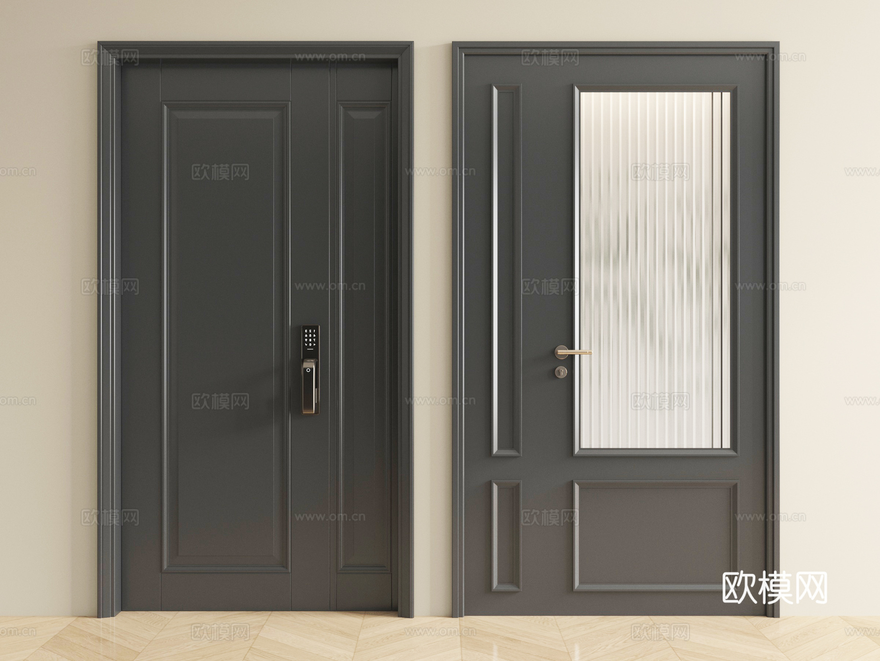 法式中古风入户门 卧室门 平开门su模型