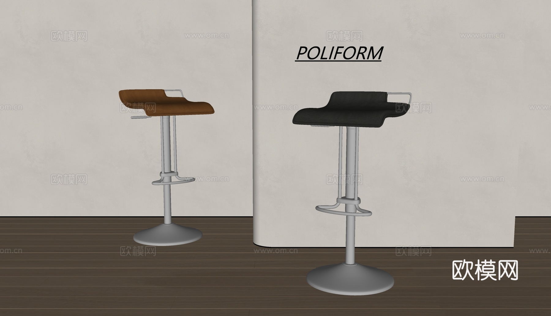 poliform现代凳子 旋转椅 皮革吧椅su模型