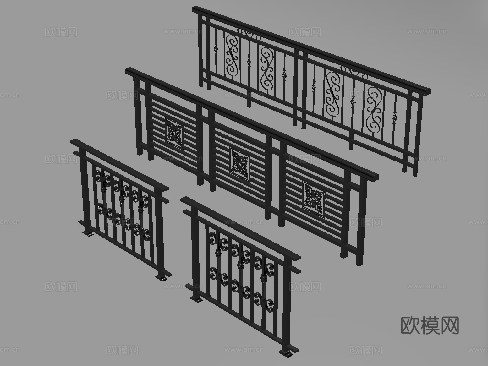 欧式铁艺栏杆 护栏 围栏 防护栏 栏杆su模型