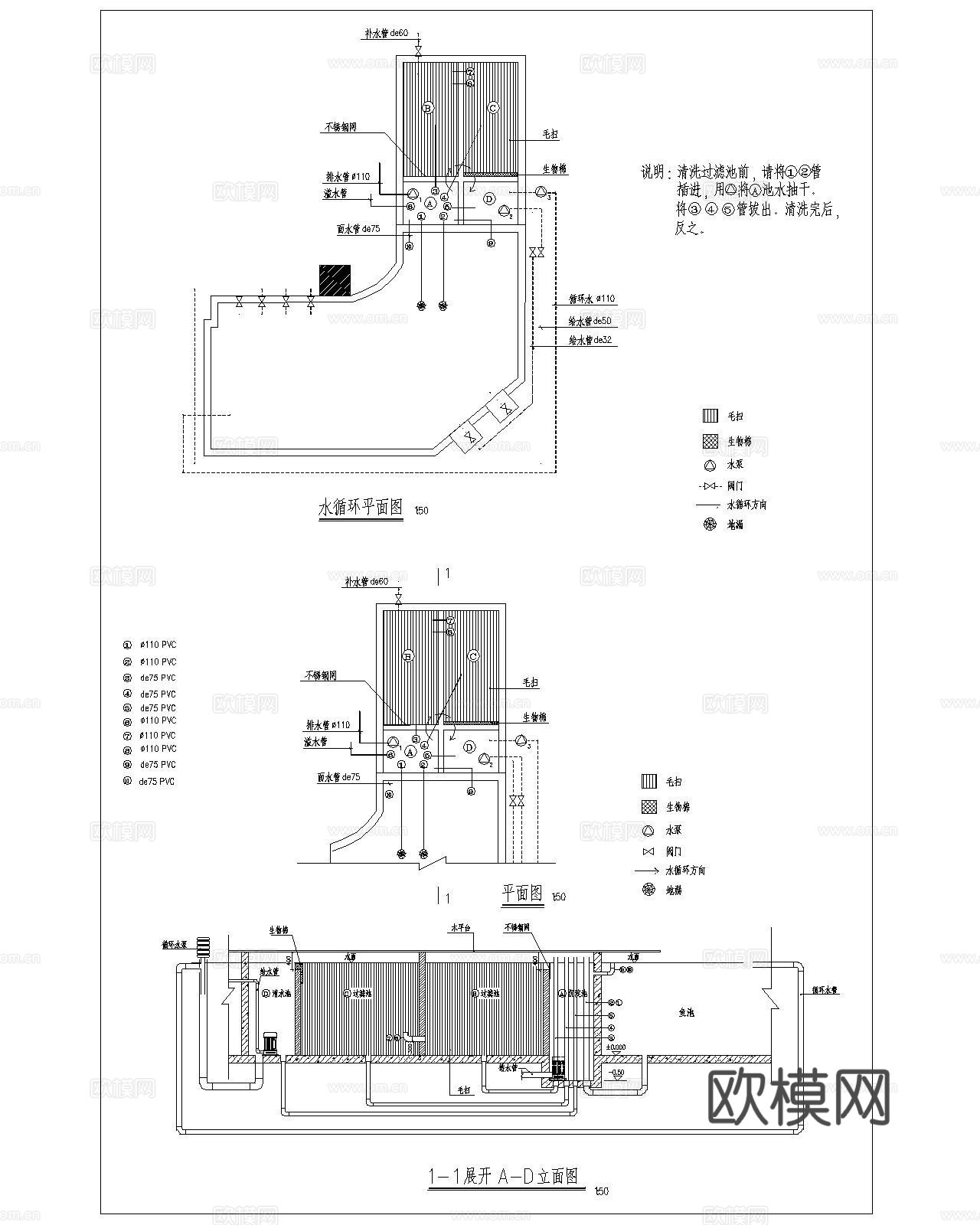鱼池净化池cad施工图cad施工图