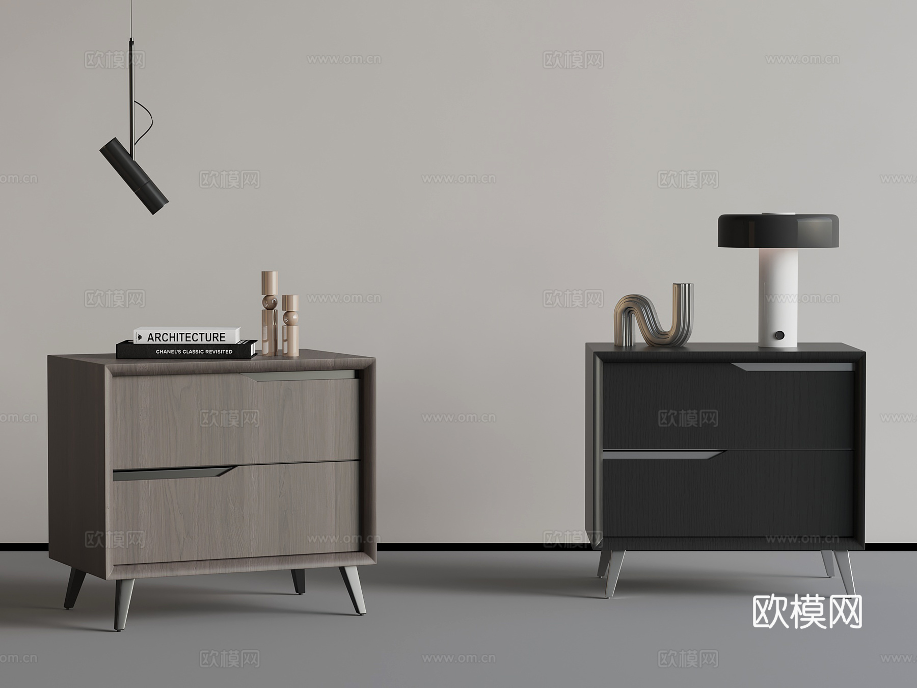 现代意式床头柜 边柜su模型