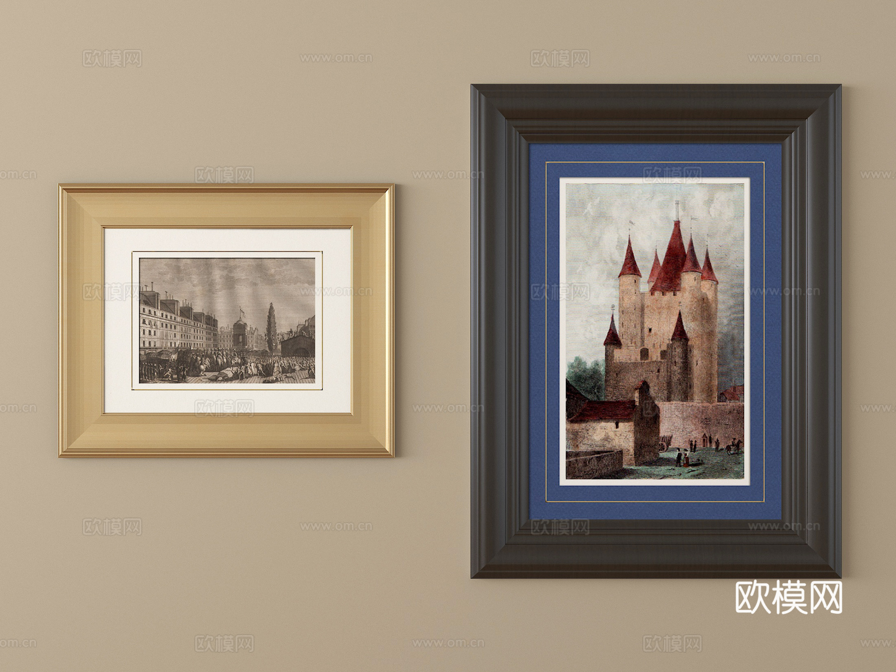 法式挂画 相框 装饰画框su模型