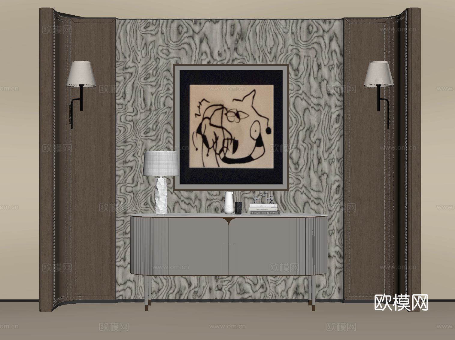 现代玄关墙 边柜su模型