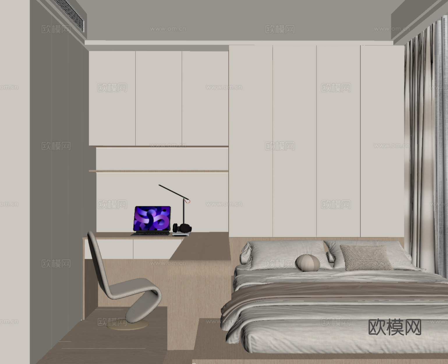 现代榻榻米卧室su模型