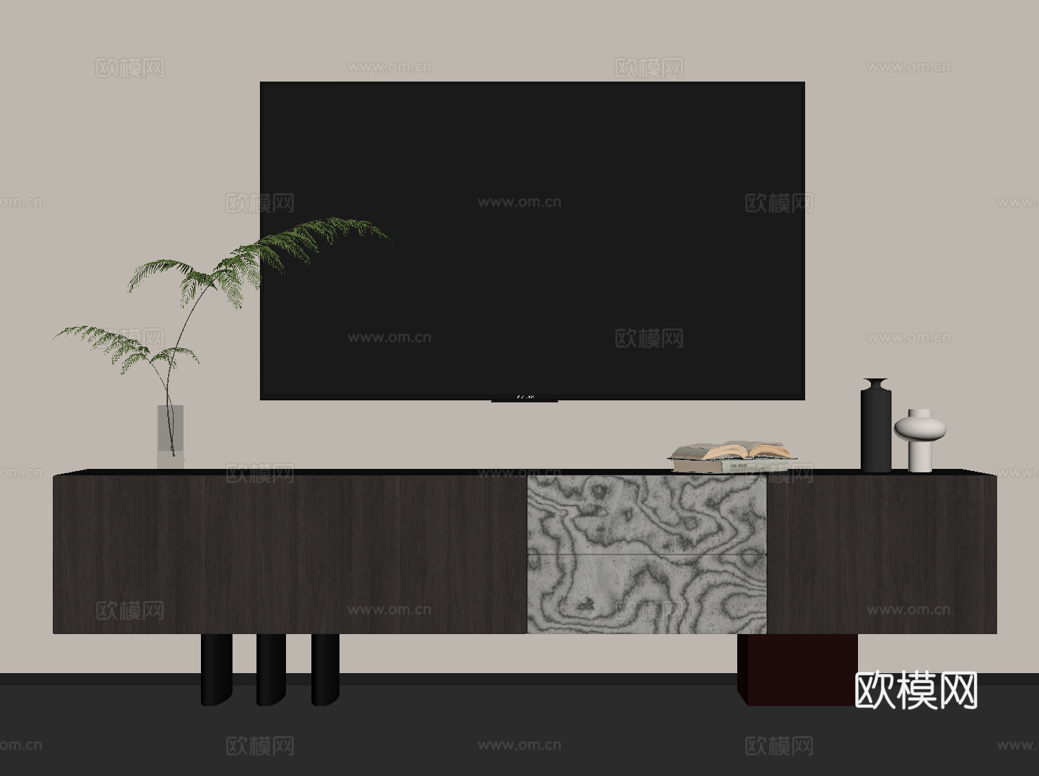 现代意式电视柜su模型