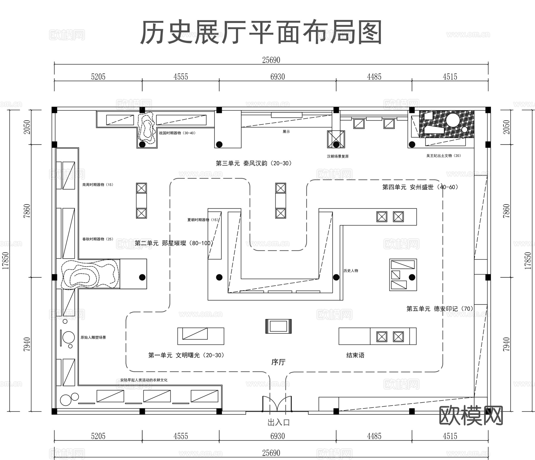 历史展厅平面图cad施工图