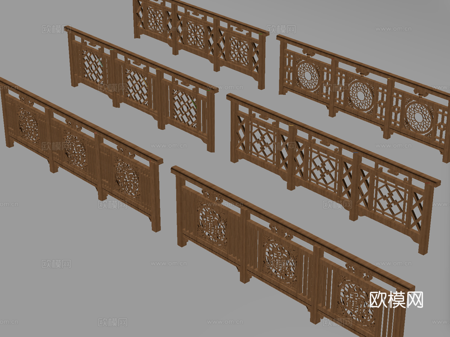 中式栏杆护栏 栅栏围栏 实木围栏护栏su模型