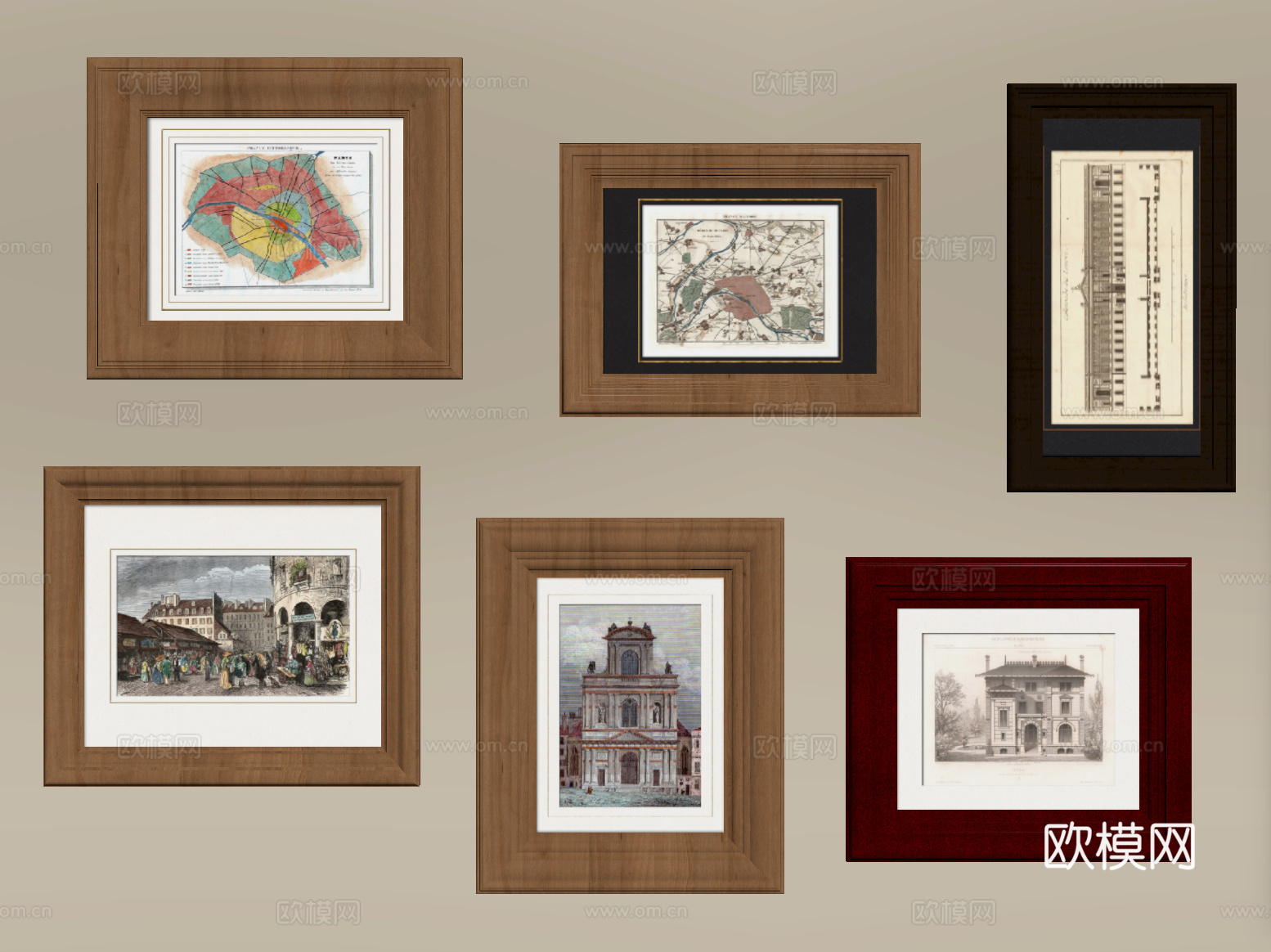 法式挂画 相框 装饰画框su模型
