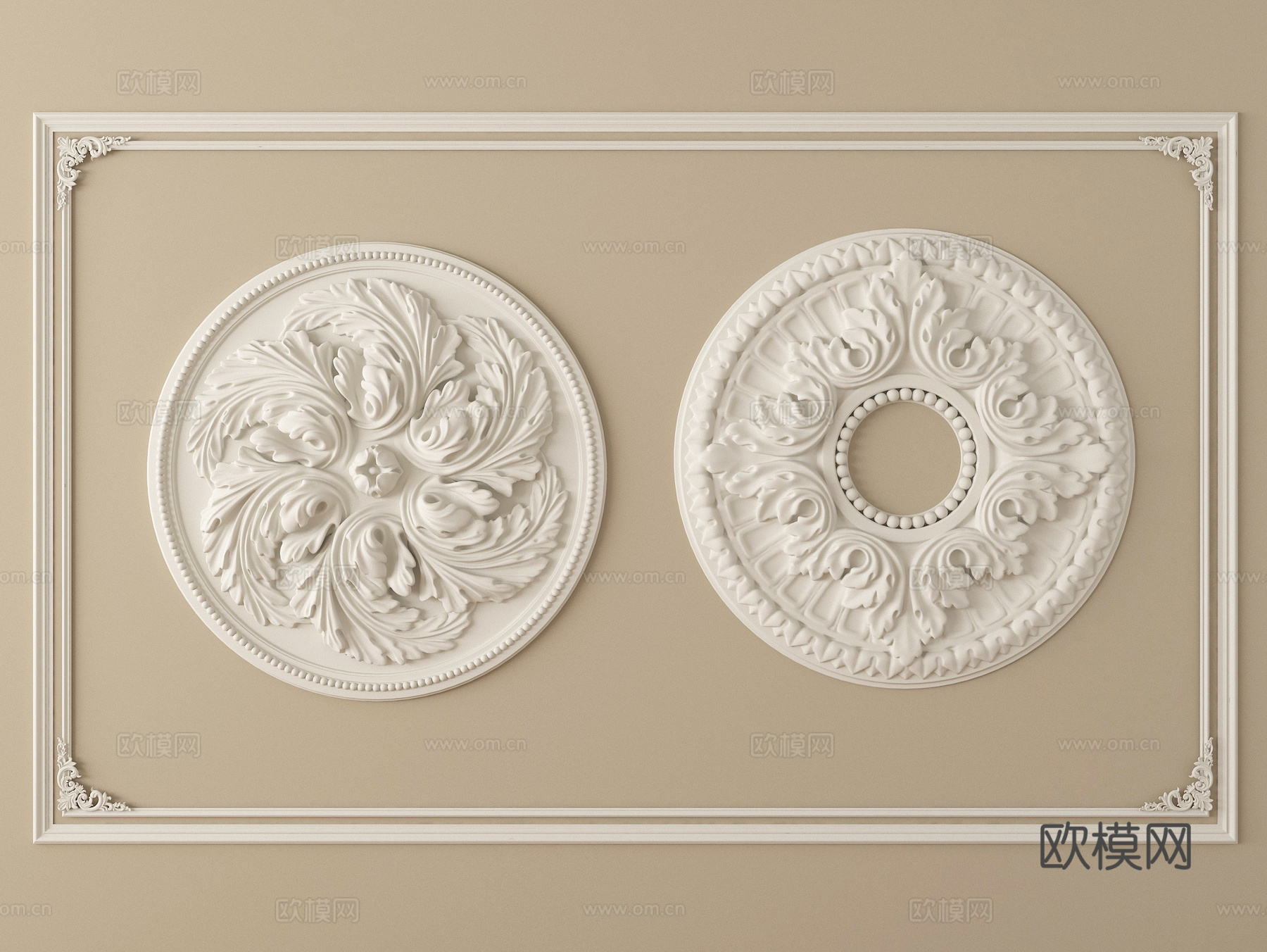 法式石膏线条 雕花 灯盘su模型