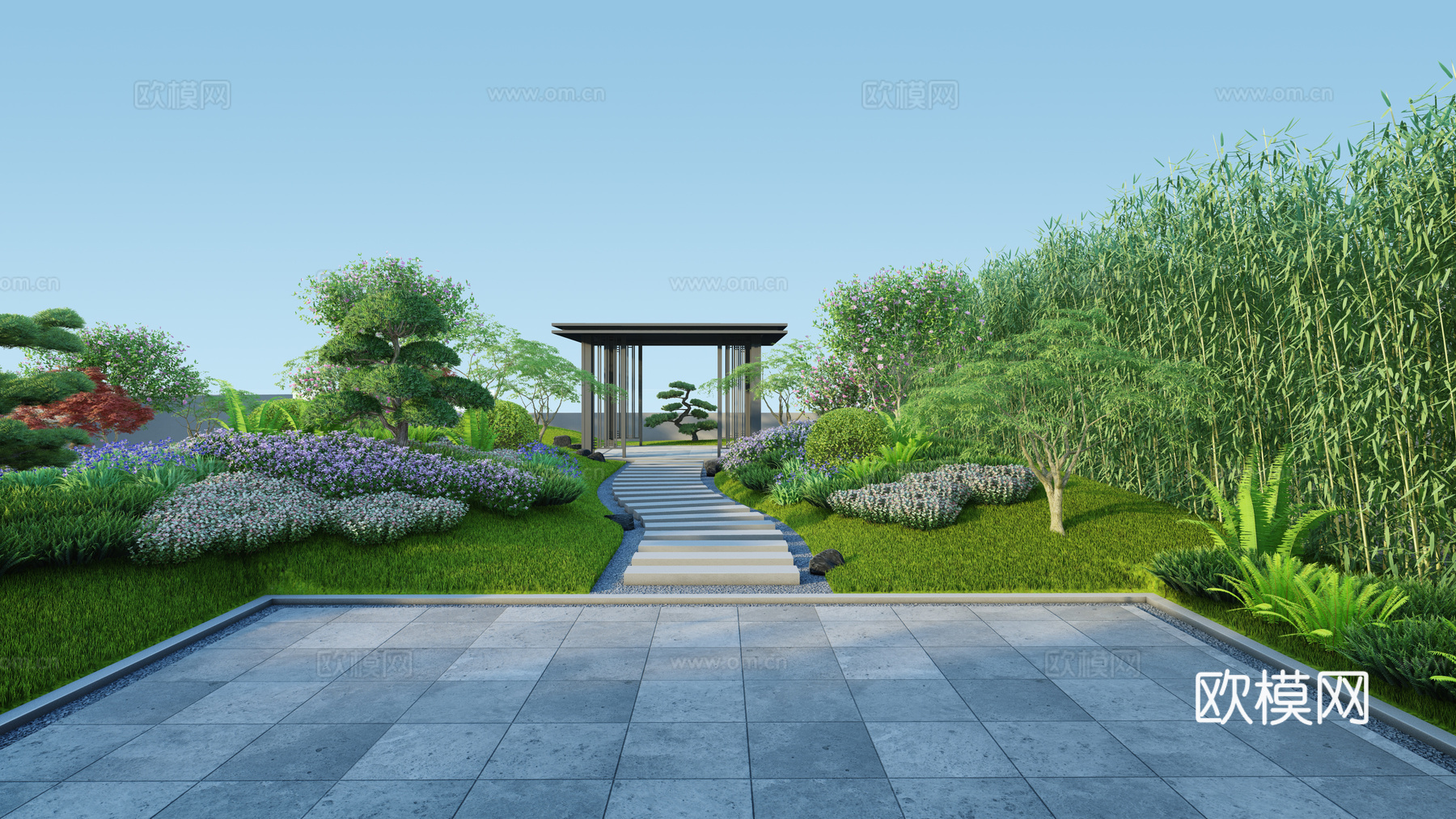 新中式屋顶花园 屋顶花园 花园 露台 平台 新中式屋顶花园su模型