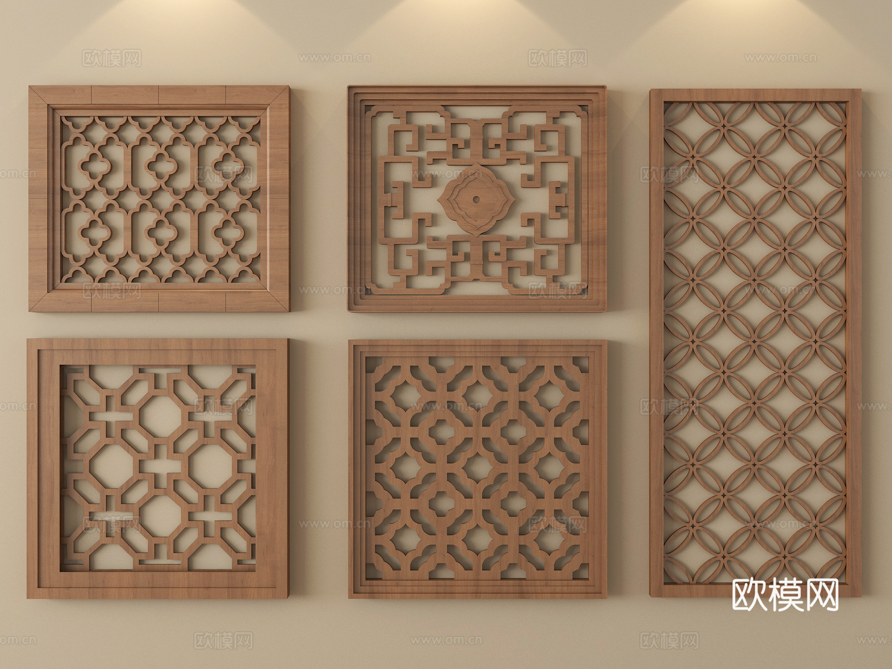 新中式镂花窗 仿古漏窗 窗花 镂空窗格 景墙花格窗su模型