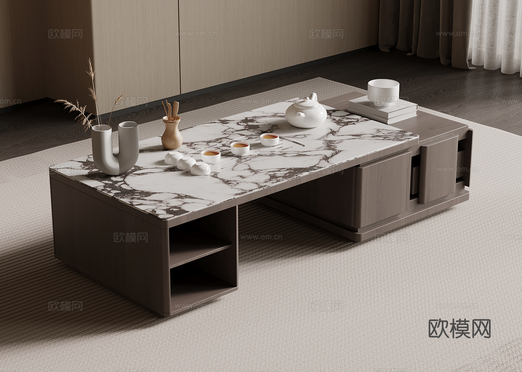 现代意式茶几 大理石茶几 茶桌su模型