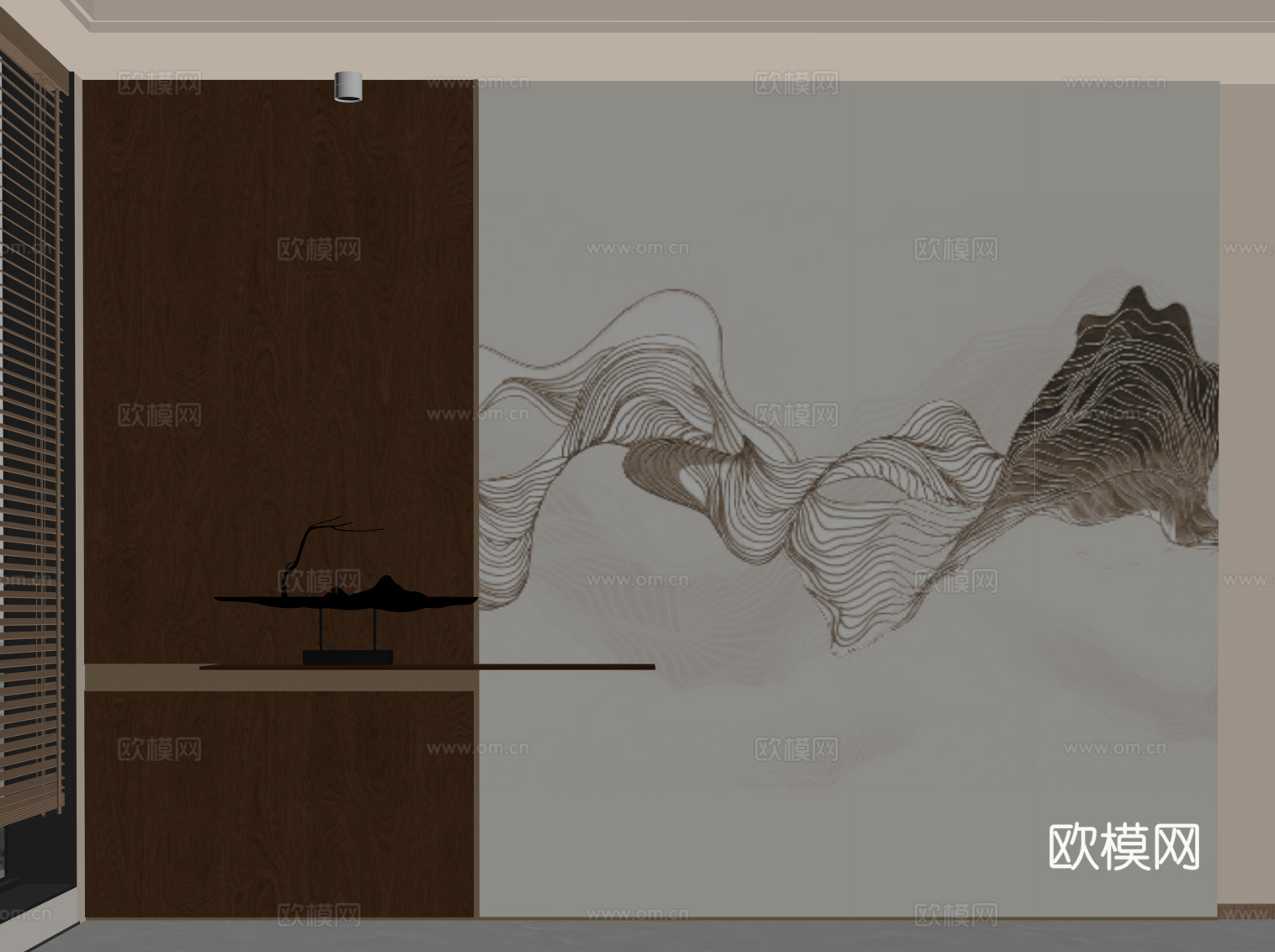 新中式玄关背景墙su模型
