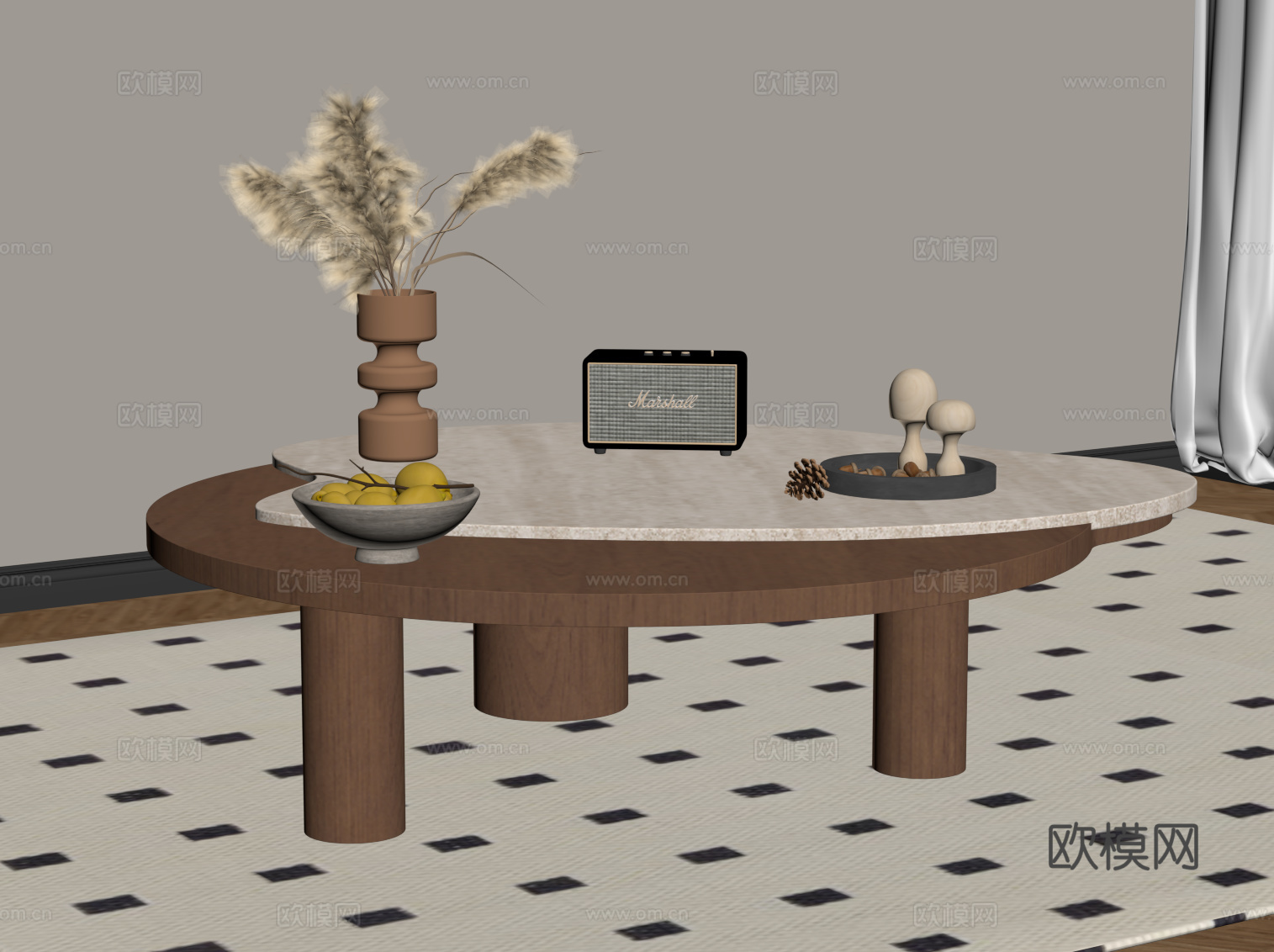 侘寂中古茶几 异形茶几 大理石茶几su模型