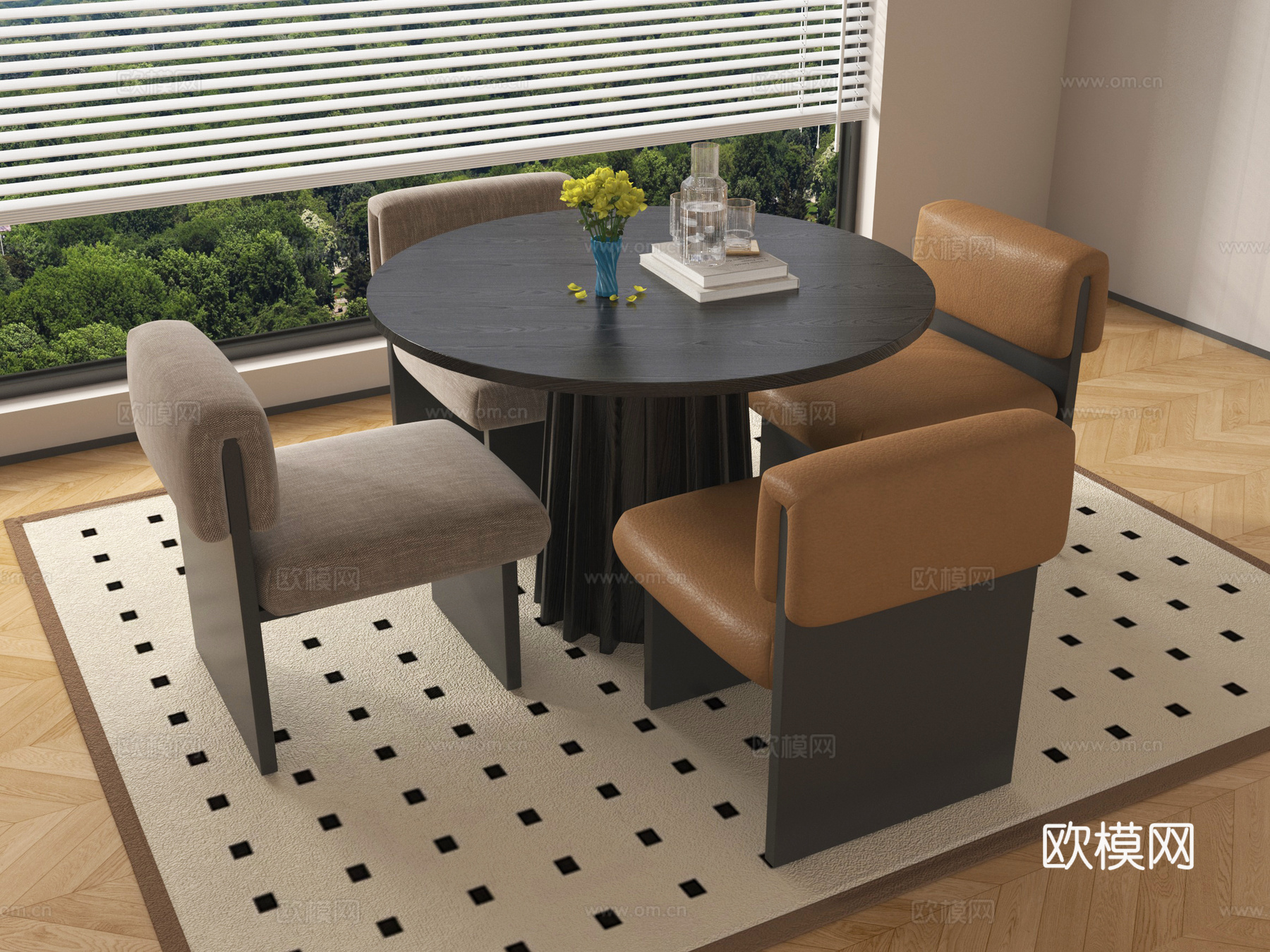 现代意式休闲桌椅 洽谈桌椅su模型