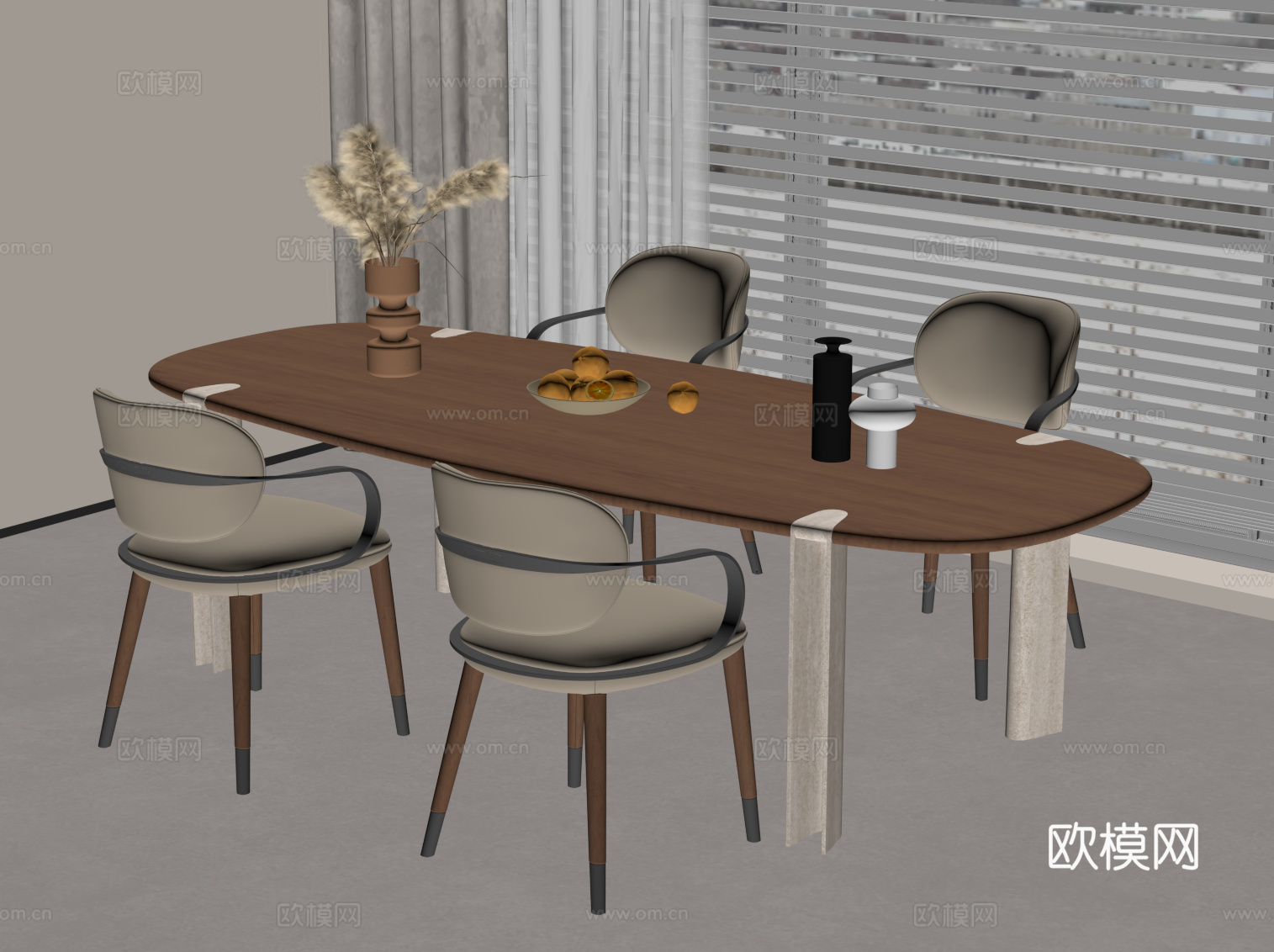侘寂中古风餐桌椅su模型