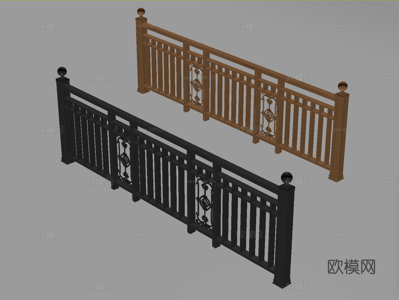 欧式铁艺栏杆 护栏 围栏 防护栏 栏杆su模型