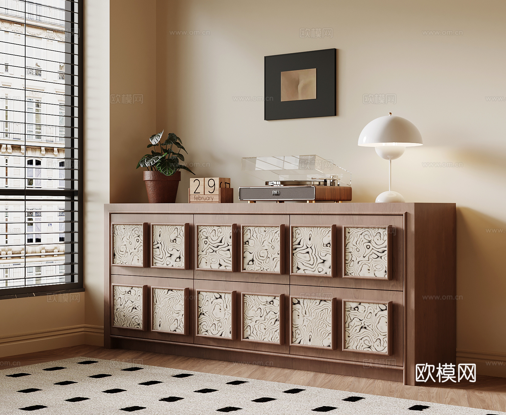 中古风玄关柜 斗柜 边柜su模型