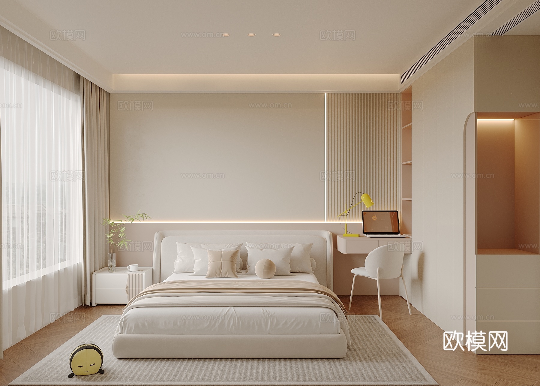 现代卧室 双人床 衣柜su模型