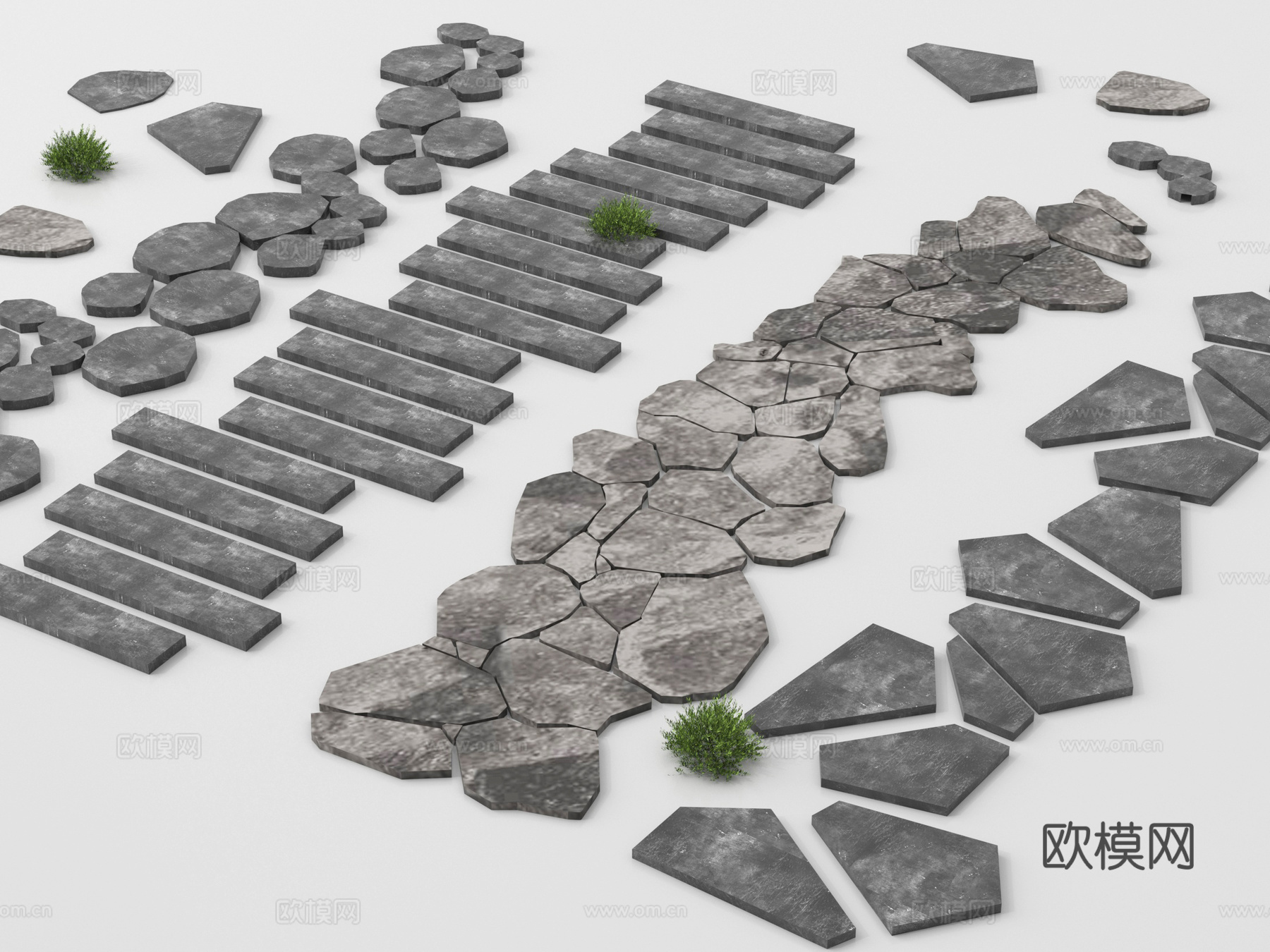 现代汀步 青石板 园路铺装 地面铺装su模型