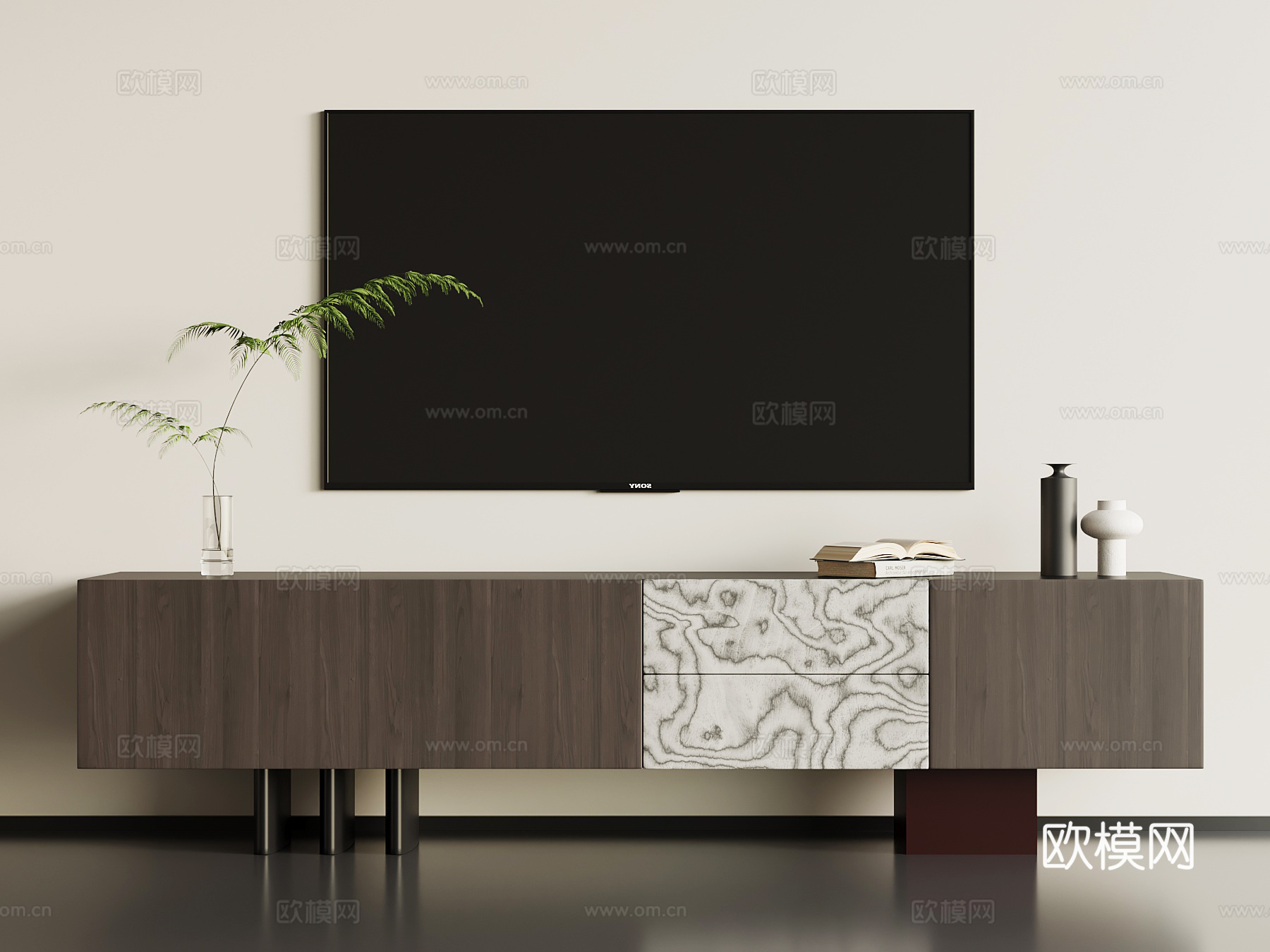 现代意式电视柜su模型