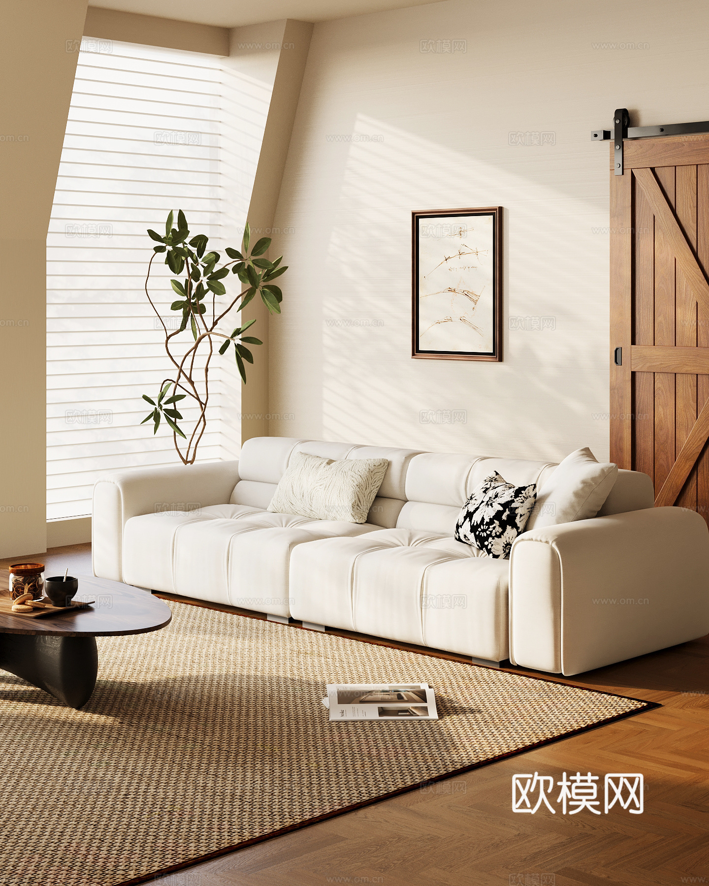 现代布艺沙发 多人沙发su模型