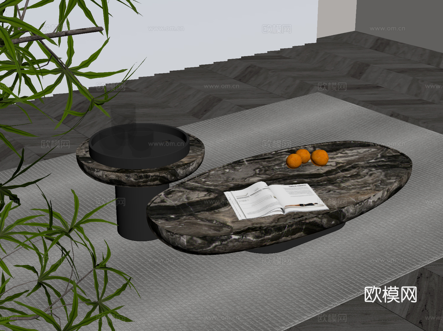 现代意式茶几 子母组合茶几su模型