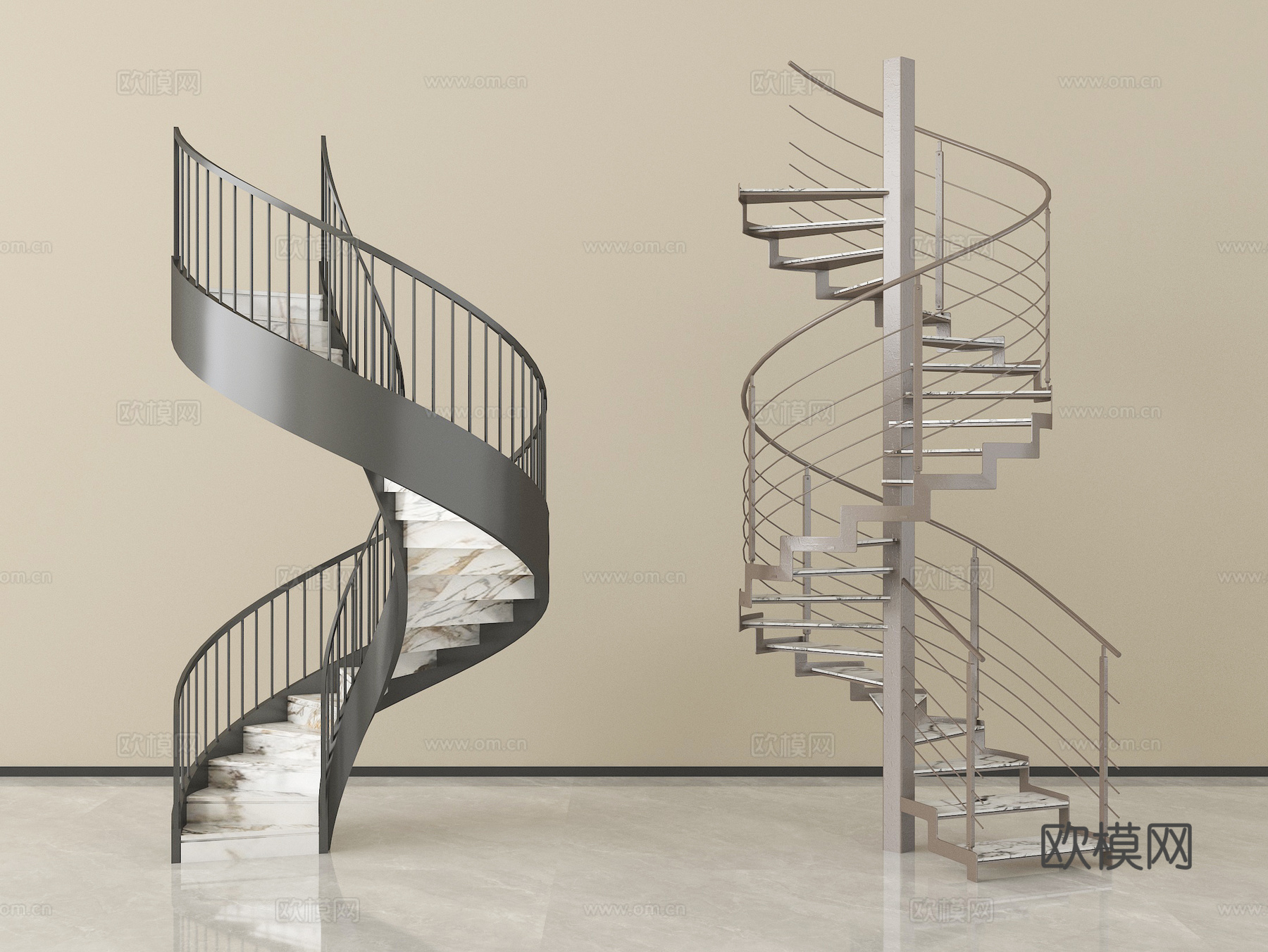 现代旋转楼梯  不锈钢护栏su模型