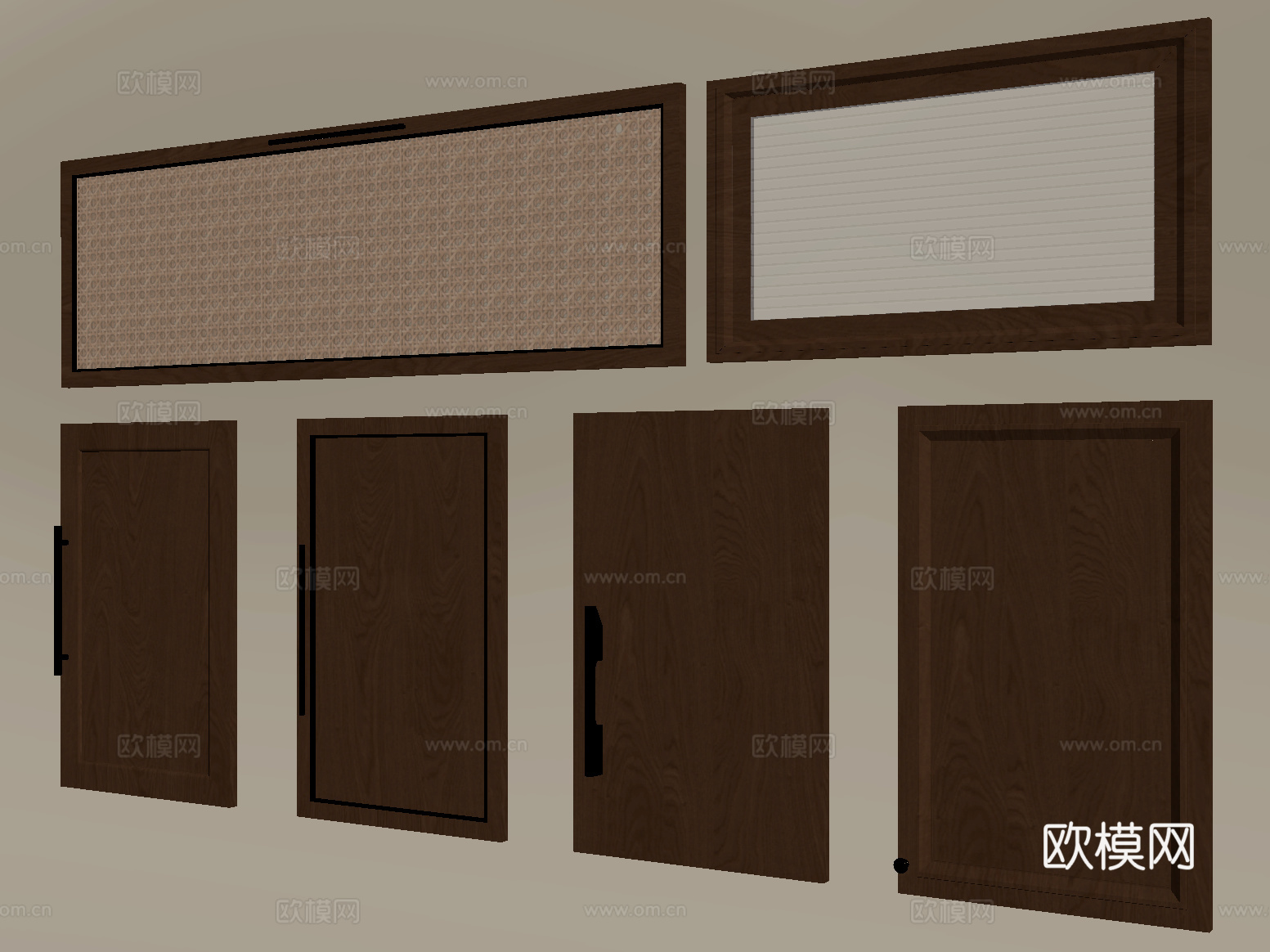 新中式门板 衣柜门 藤编门板su模型