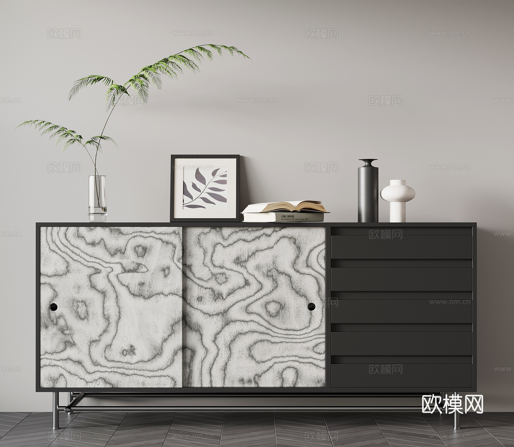 现代意式玄关柜 边柜 备餐柜su模型下载（渲染图1）