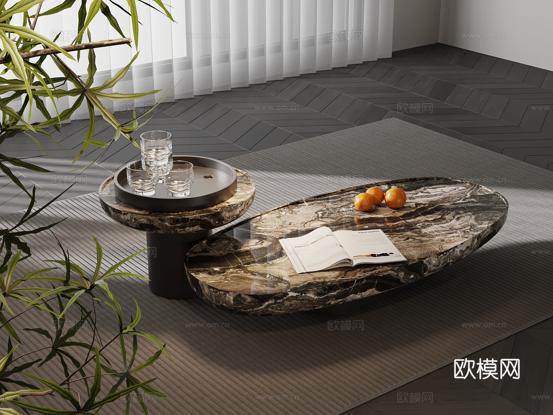 现代意式茶几 子母组合茶几su模型