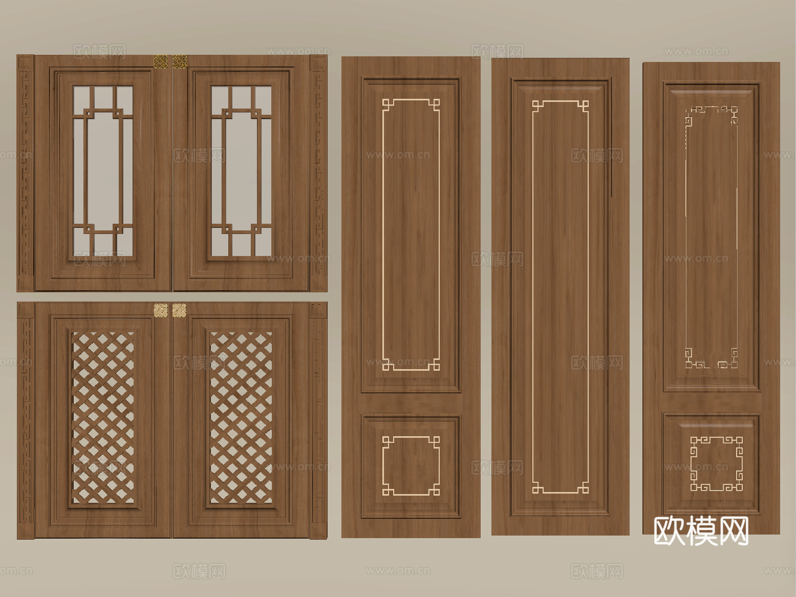 新中式门板 柜门板 护墙板 玻璃门板su模型下载（渲染图2）