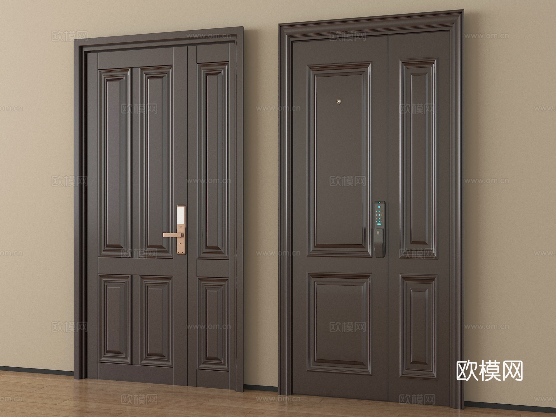 现代入户门 防盗门 密码锁指纹锁 子母门su模型