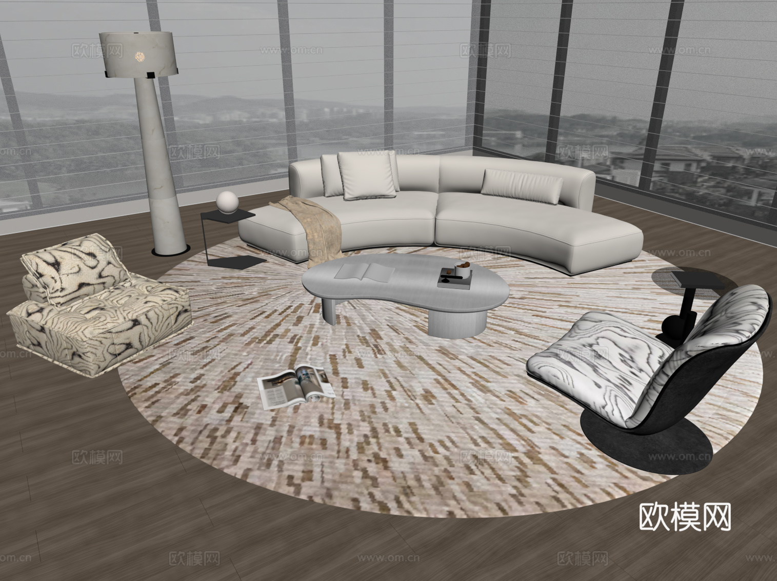 现代沙发茶几组合su模型