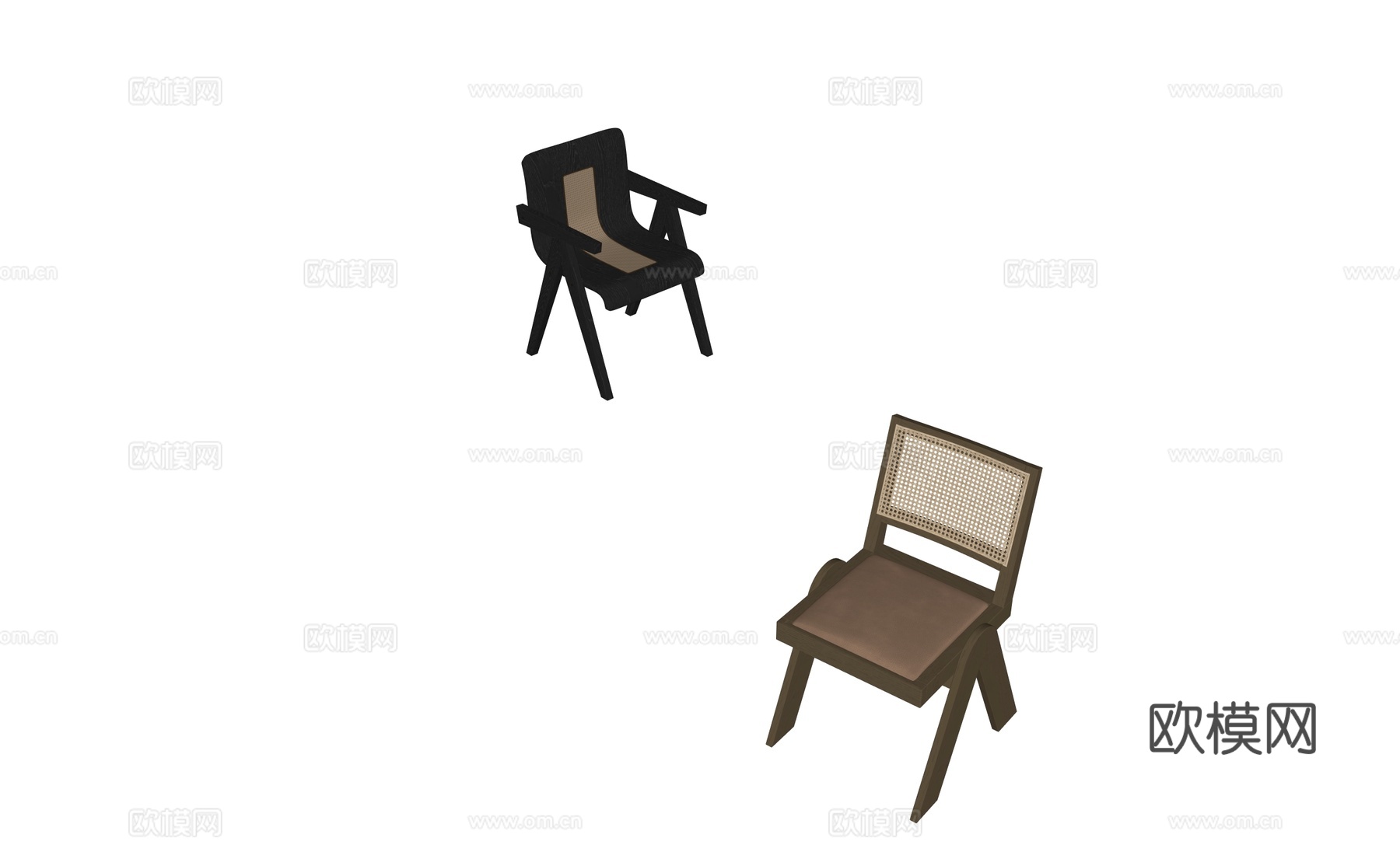 原木中古餐椅su模型