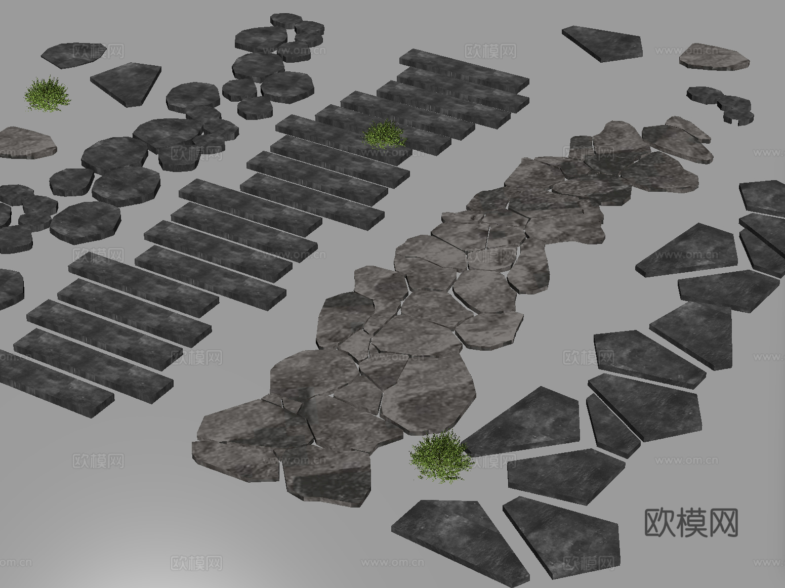 现代汀步 青石板 园路铺装 地面铺装su模型
