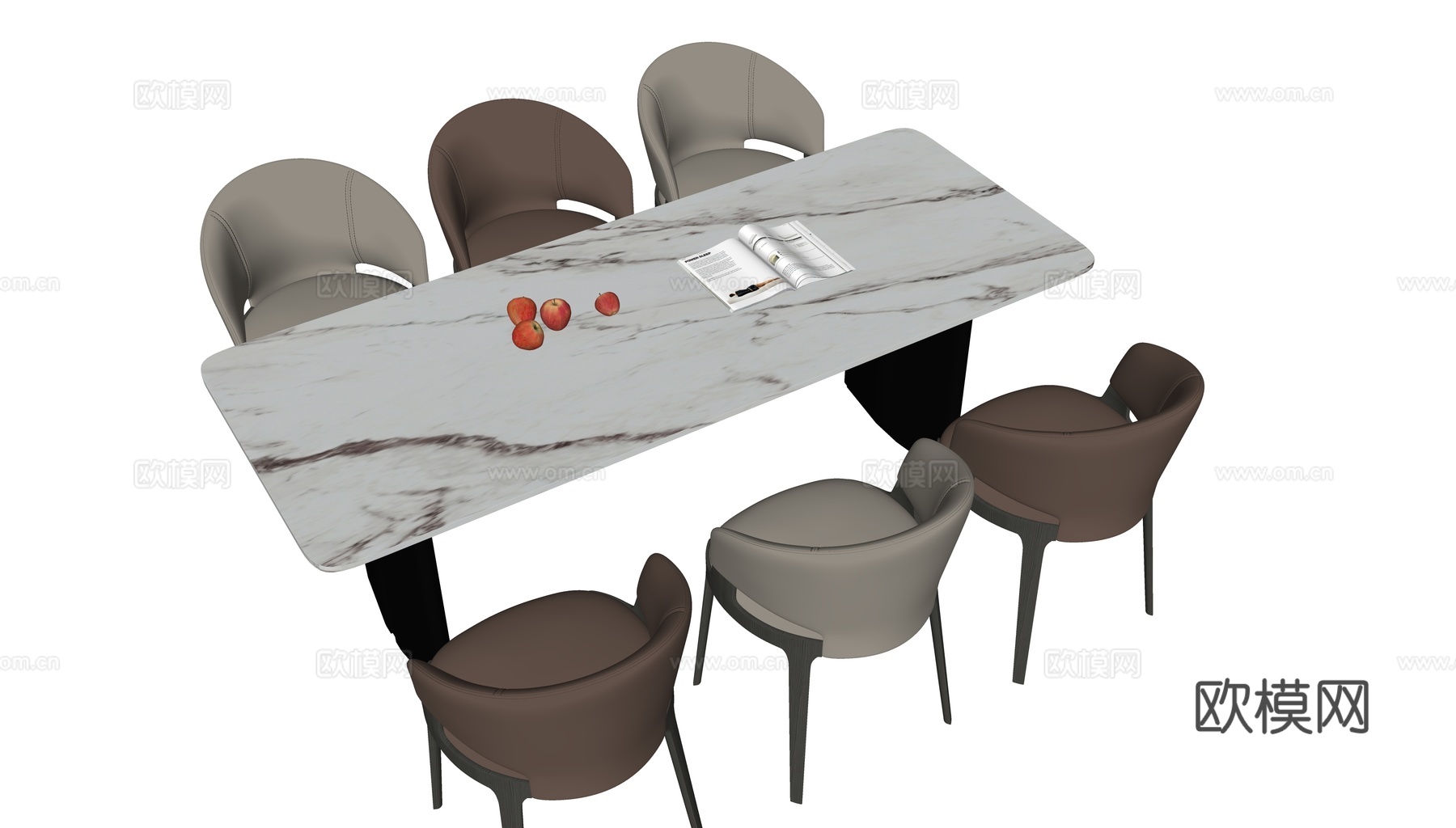 现代极简长餐桌su模型