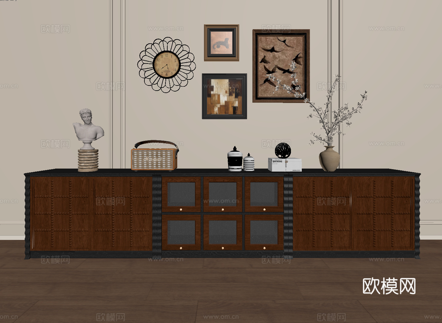 法式中古模块电视柜 储物柜 收纳柜 实木斗柜 德芙柜su模型下载（渲染图2）