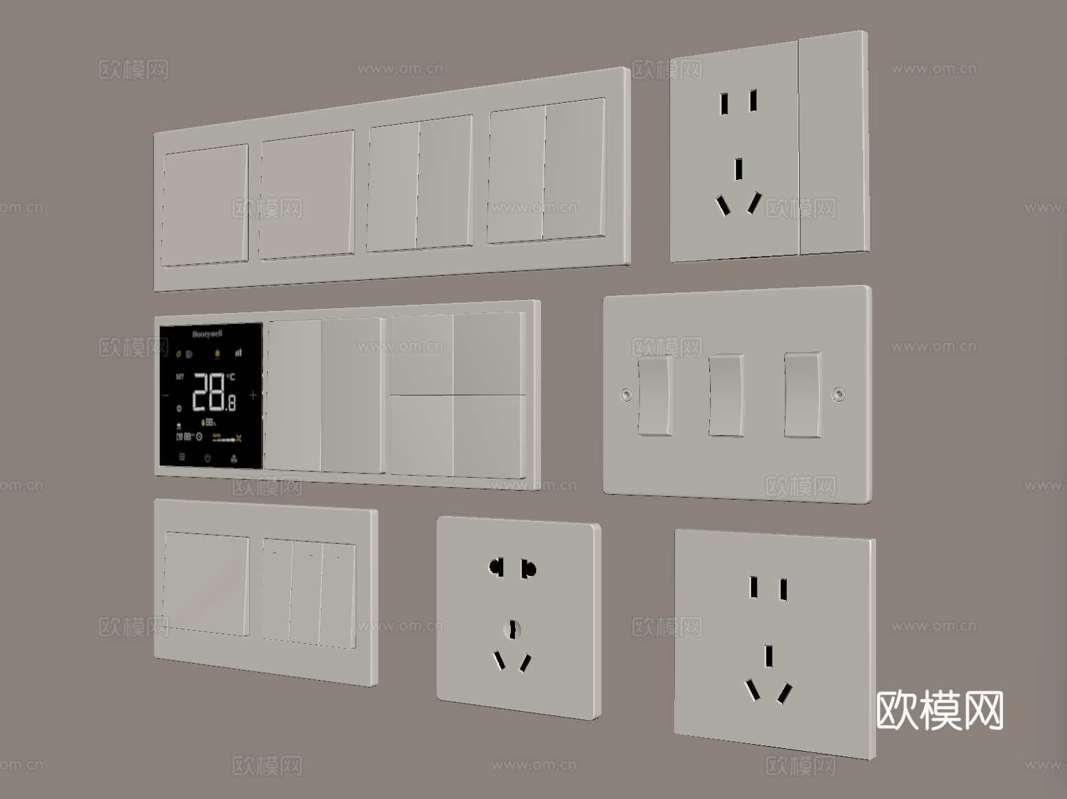现代开关插座 控制面板su模型