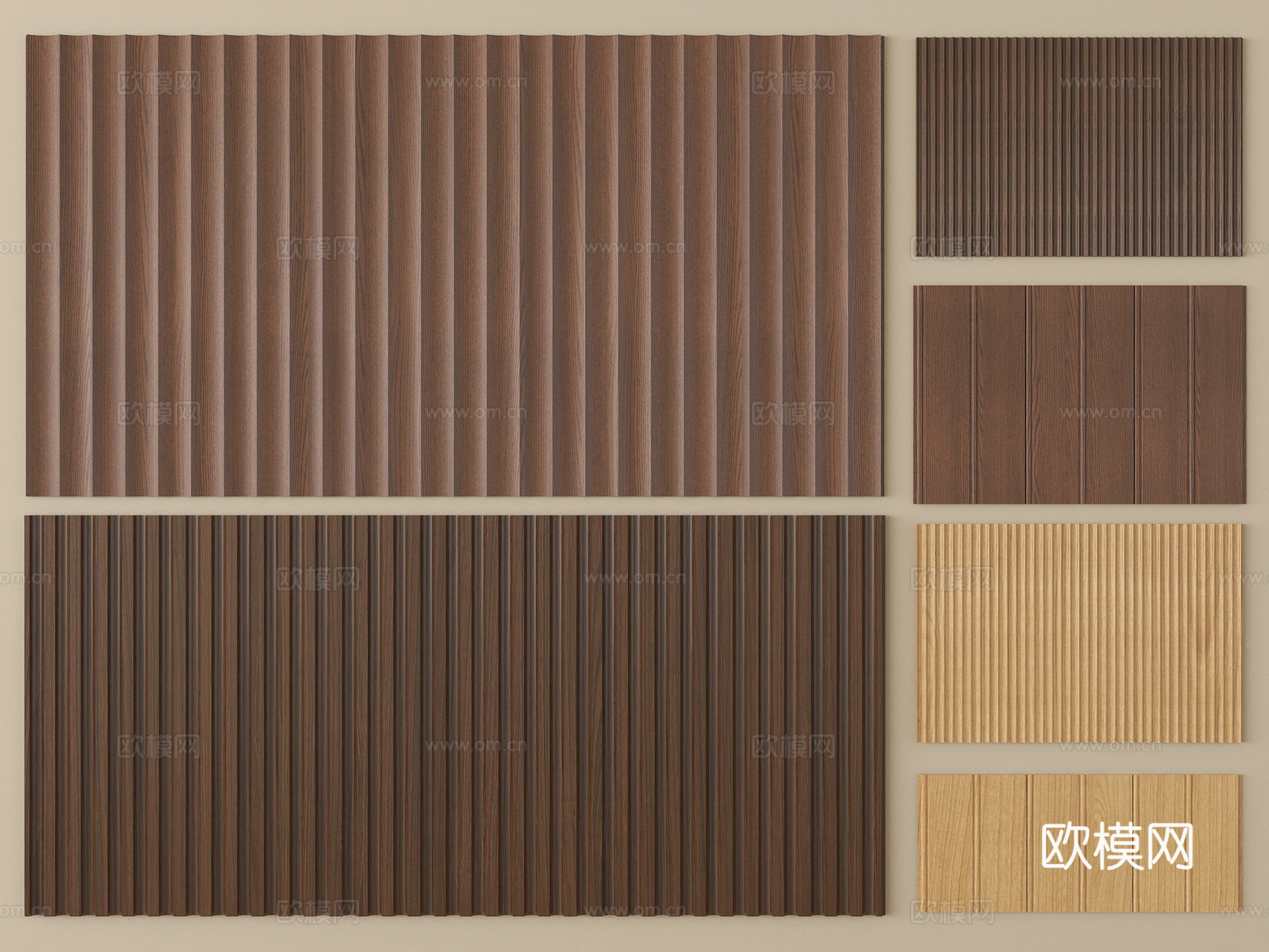 现代格栅护墙板 长城板 波浪板 装饰板背景墙su模型