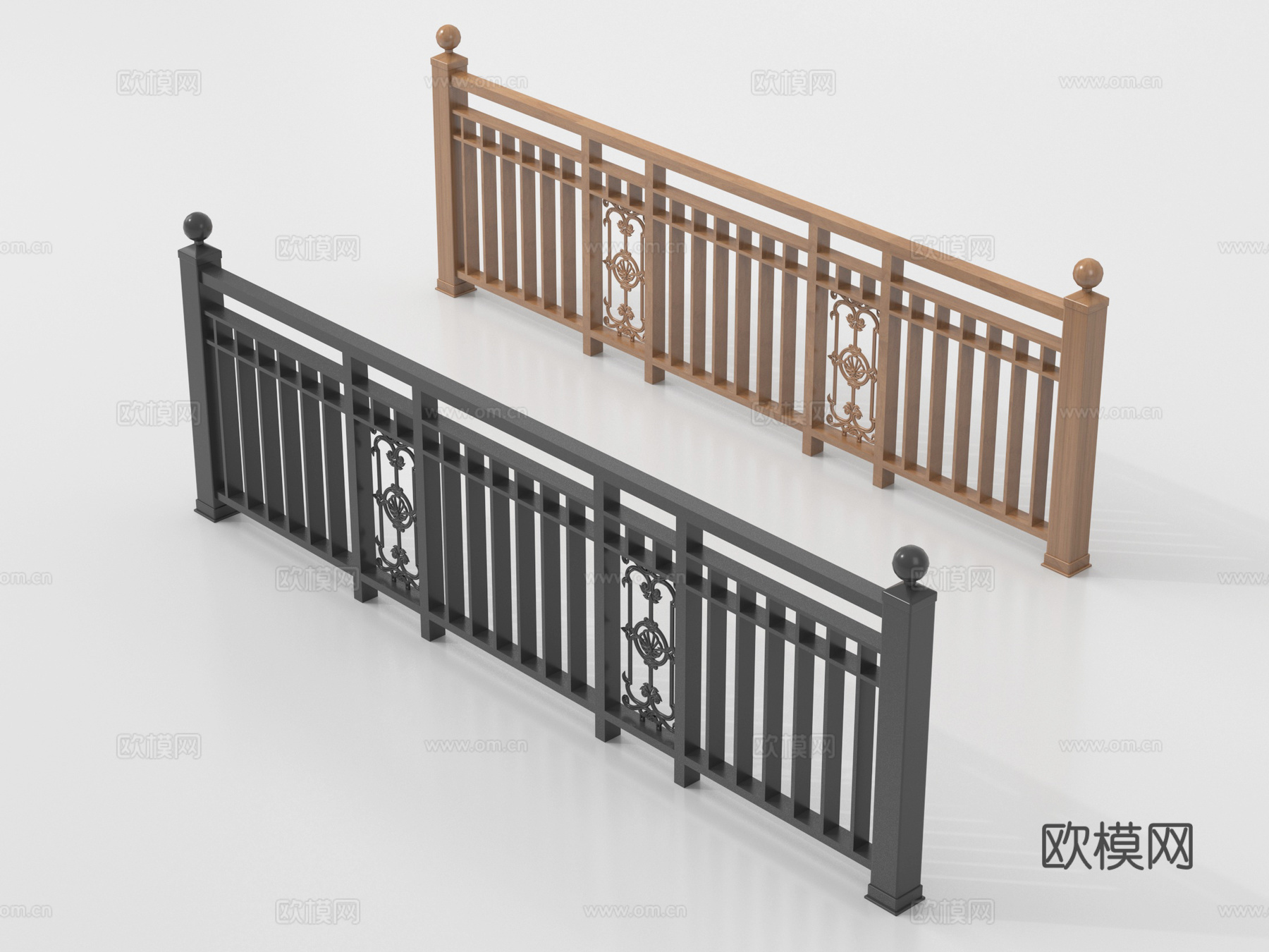 欧式铁艺栏杆 护栏 围栏 防护栏 栏杆su模型