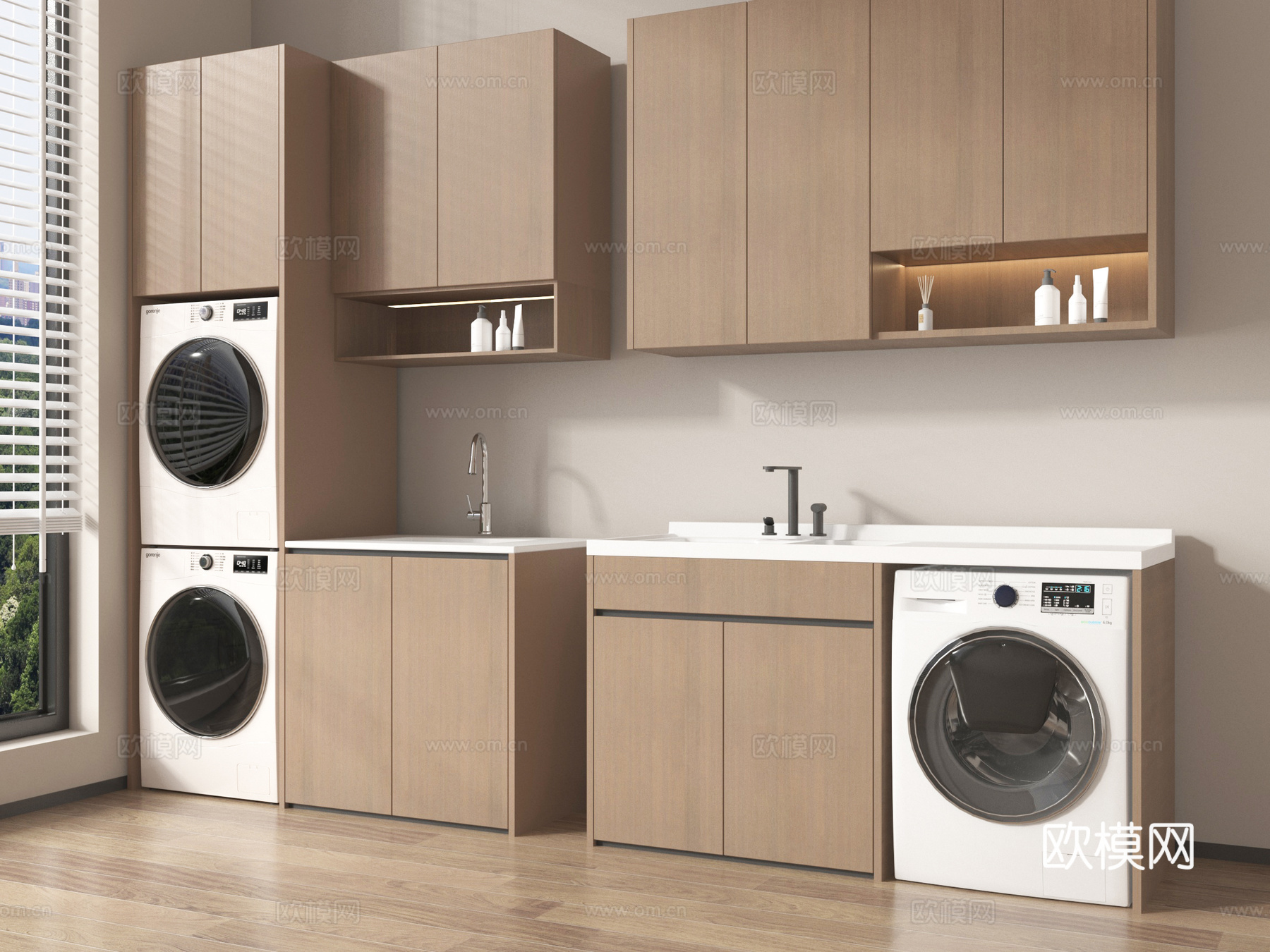 现代洗衣机柜 阳台柜 洗衣机 烘干机3d模型