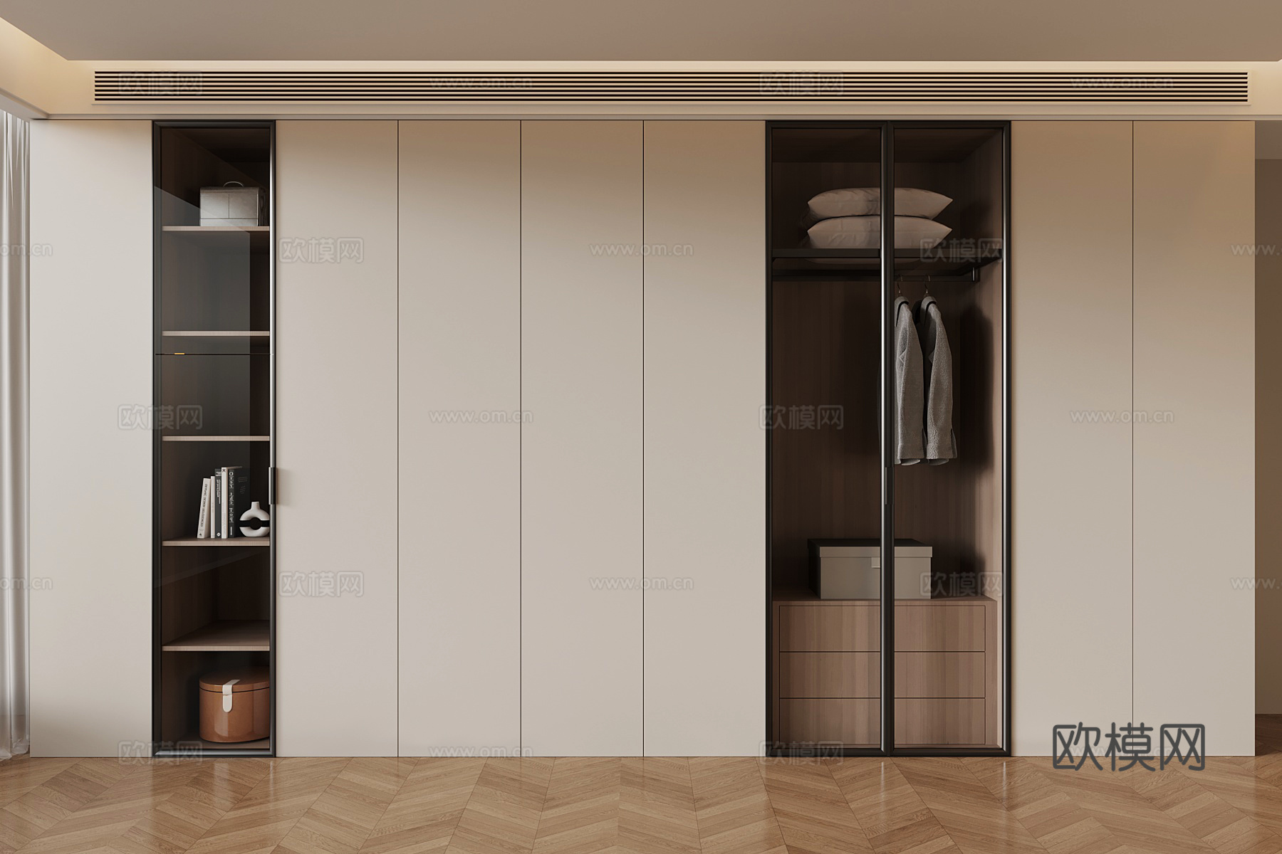 现代奶油衣柜su模型