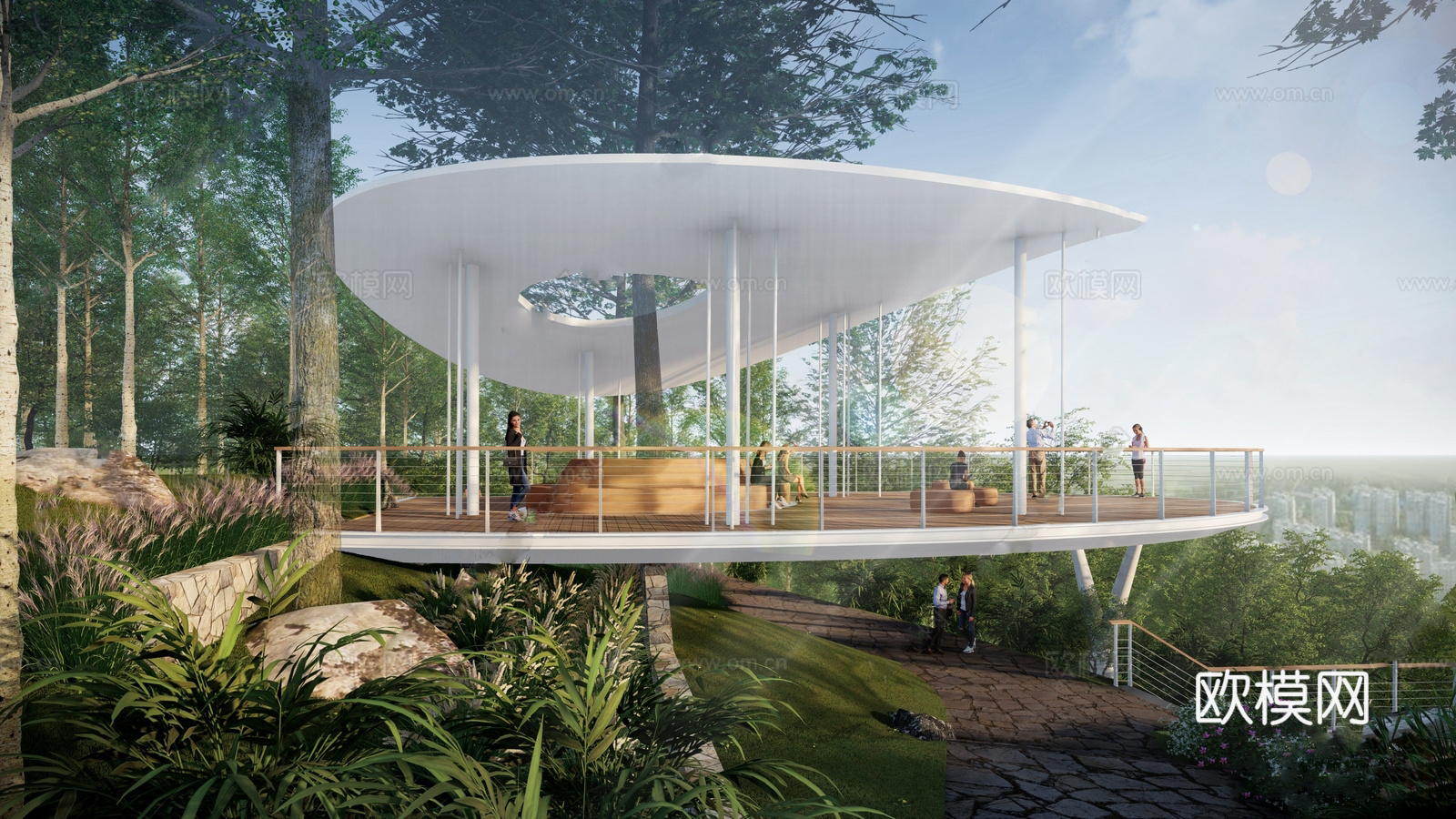 现代观景台 体育公园su模型